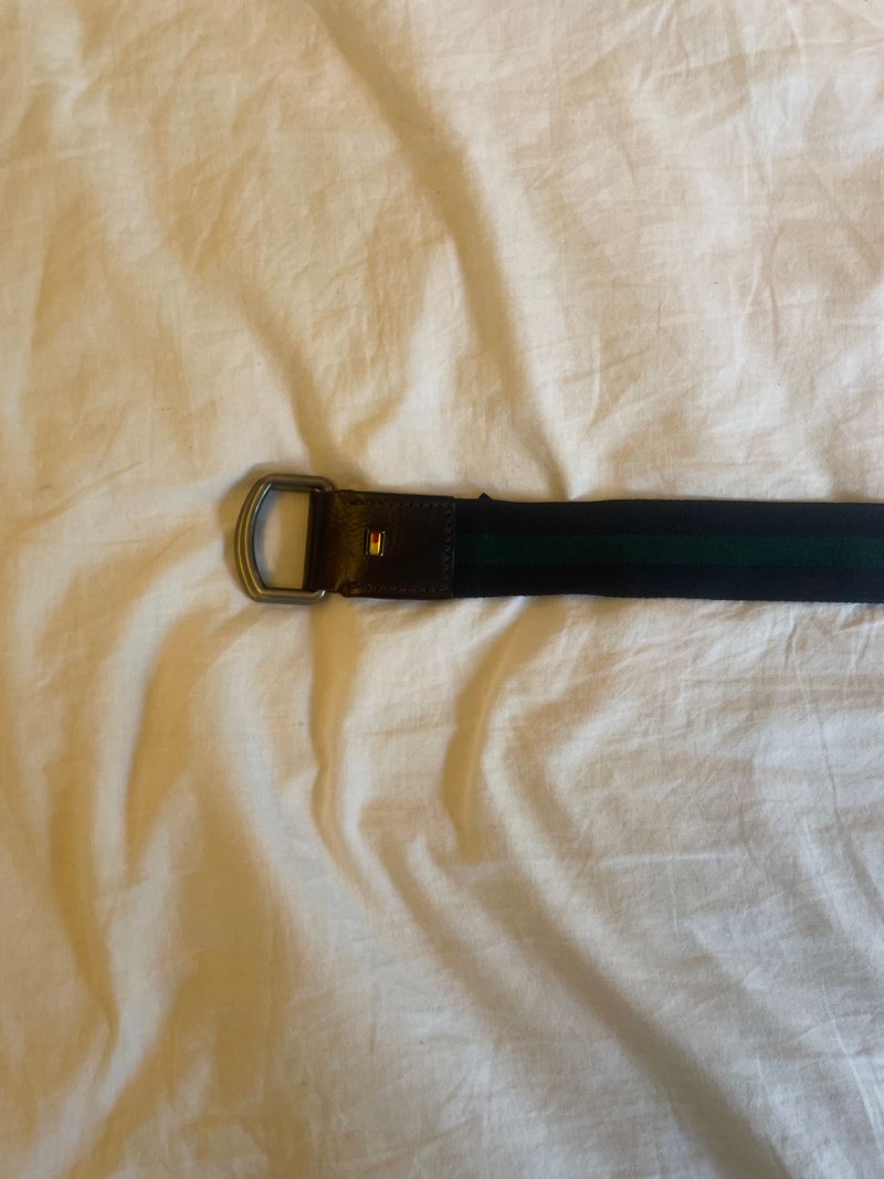 Tommy Hilfiger D-Ring Gürtel 100 cm Schwarz/Grün Leder & Stoff, guter Zustand