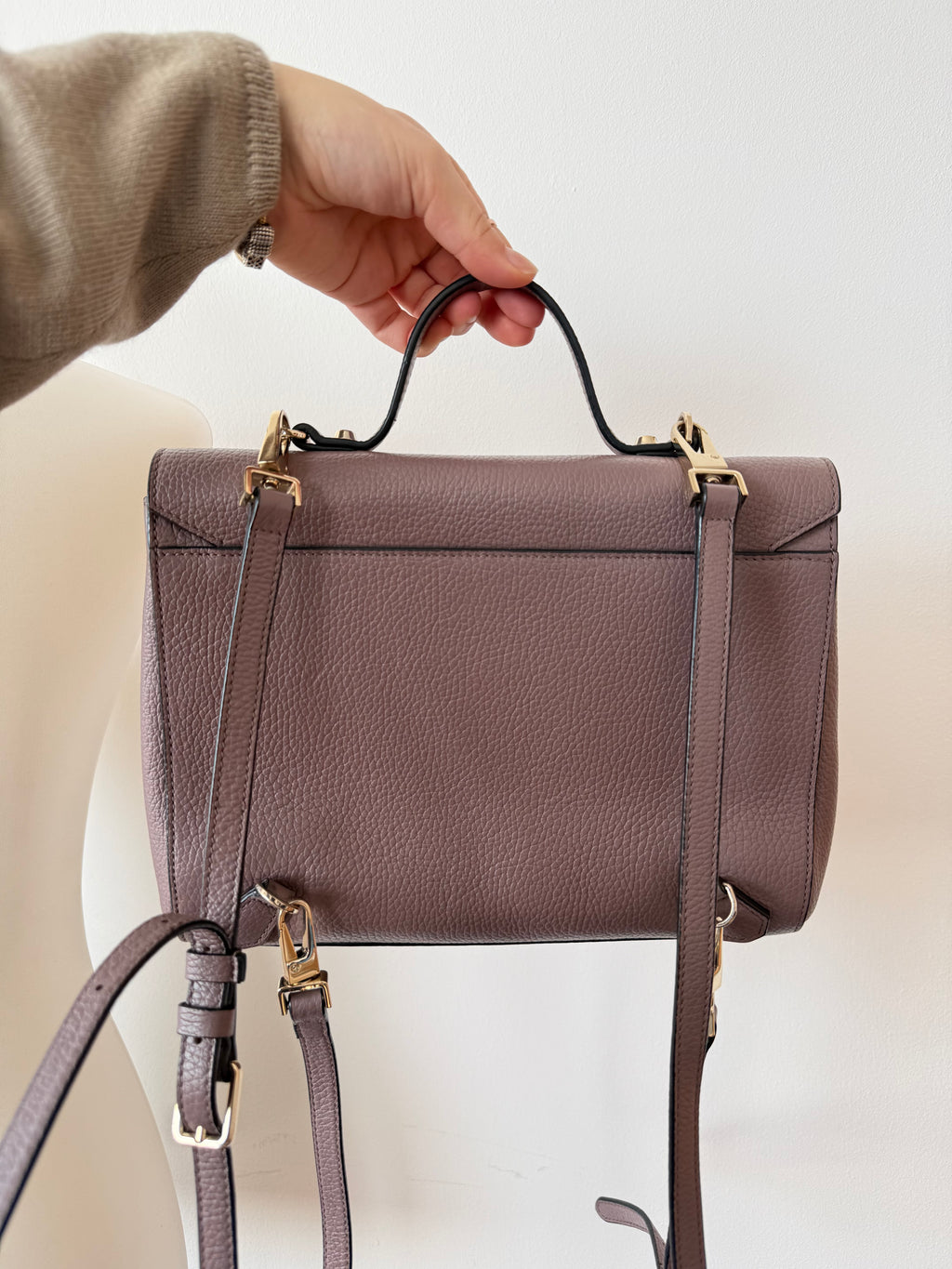 Coccinelle Arlettis Medium Grain-Leather Bag Taupe/Mauve – Very Good