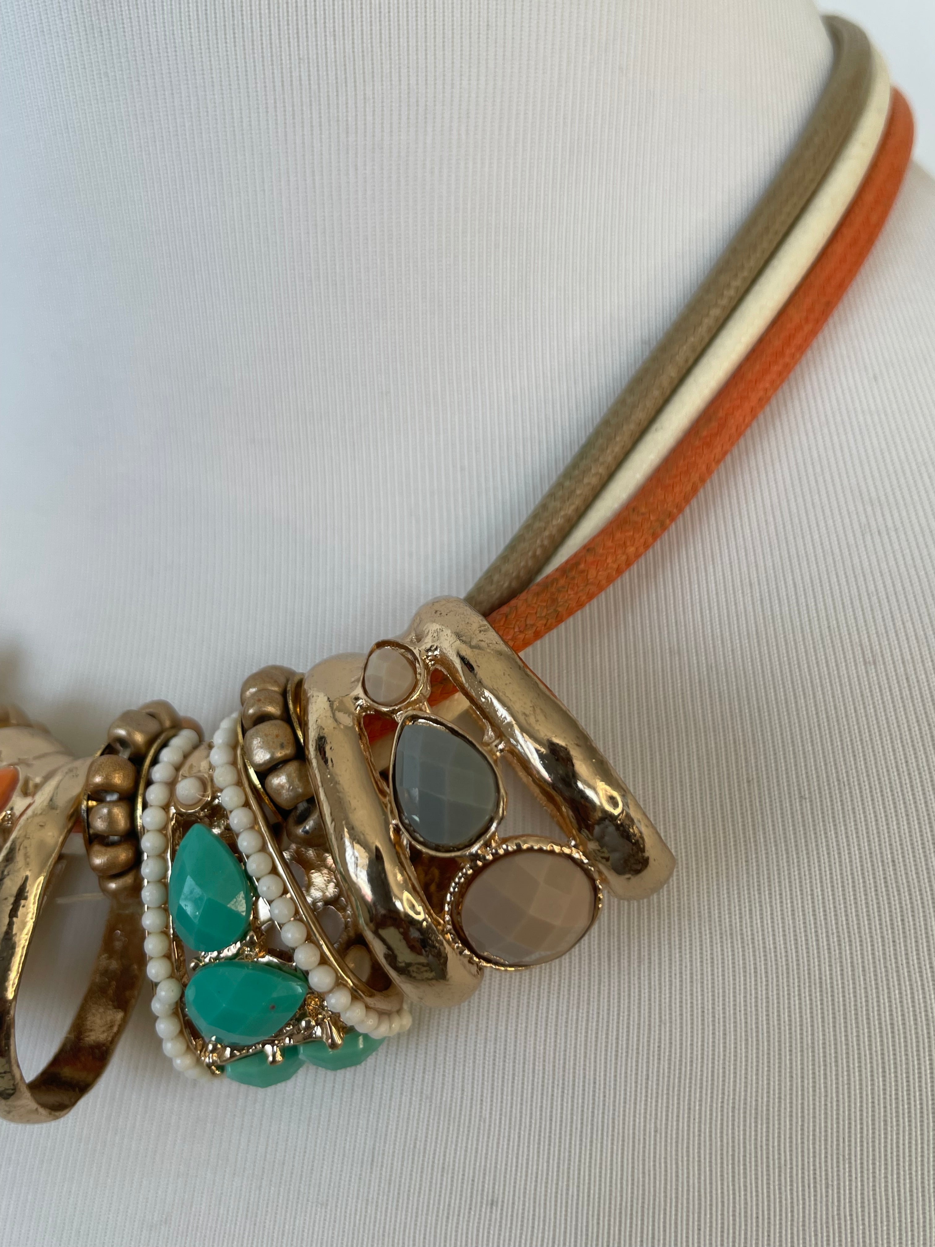 Pandora Leather & Sterling Silver Charm Necklace – Multicolor, Very Good, 41cm
