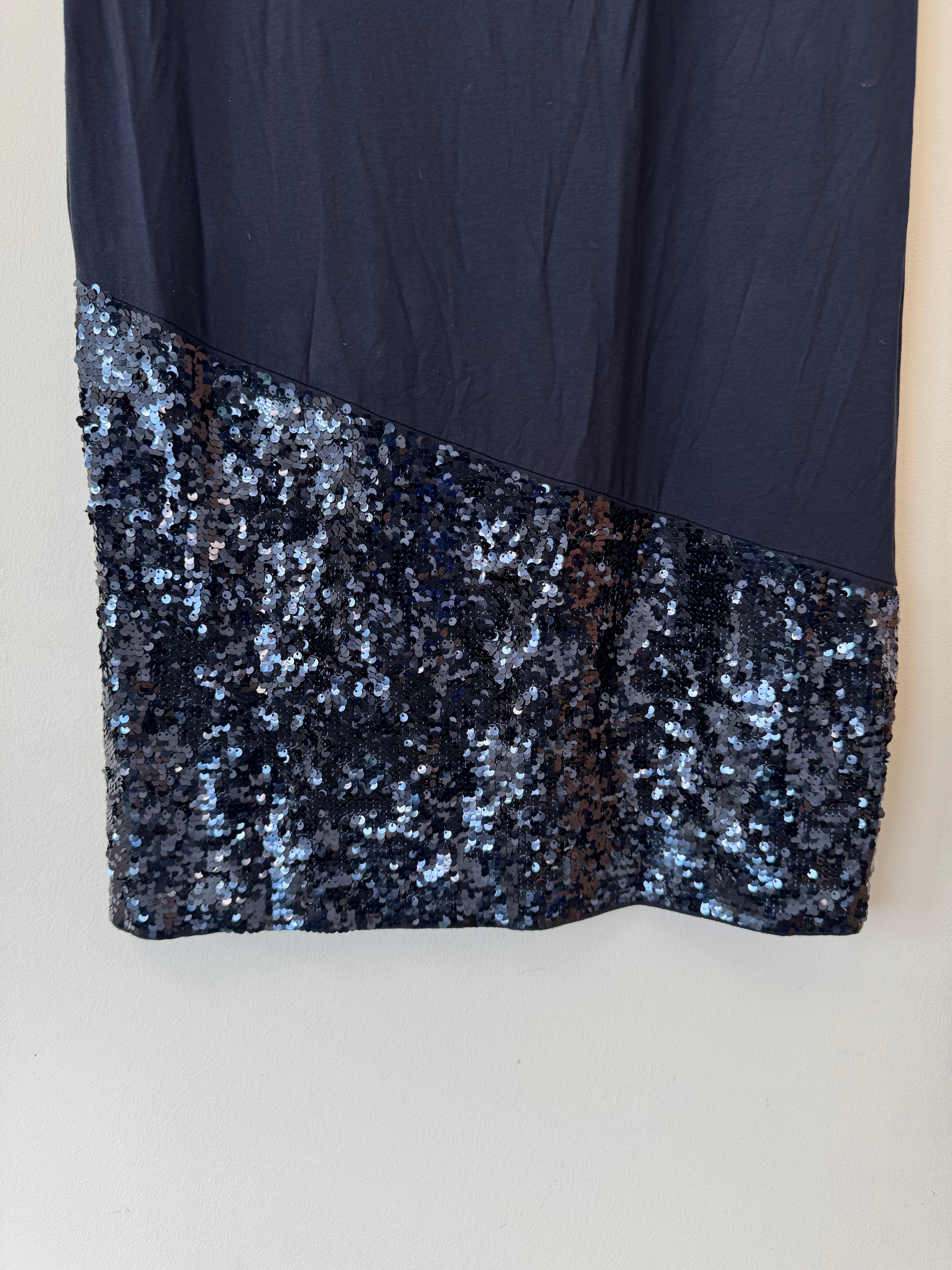 Ashley Brooke Cocktail Dress – Navy Blue, Chiffon & Sequins, Size 44, Very Good