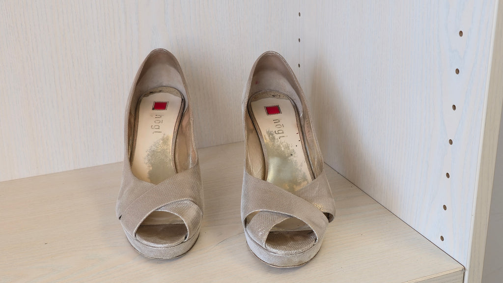 Högl Peep-Toe Plateau Pumps, Beige Leder, EU 38, mit Originalkarton