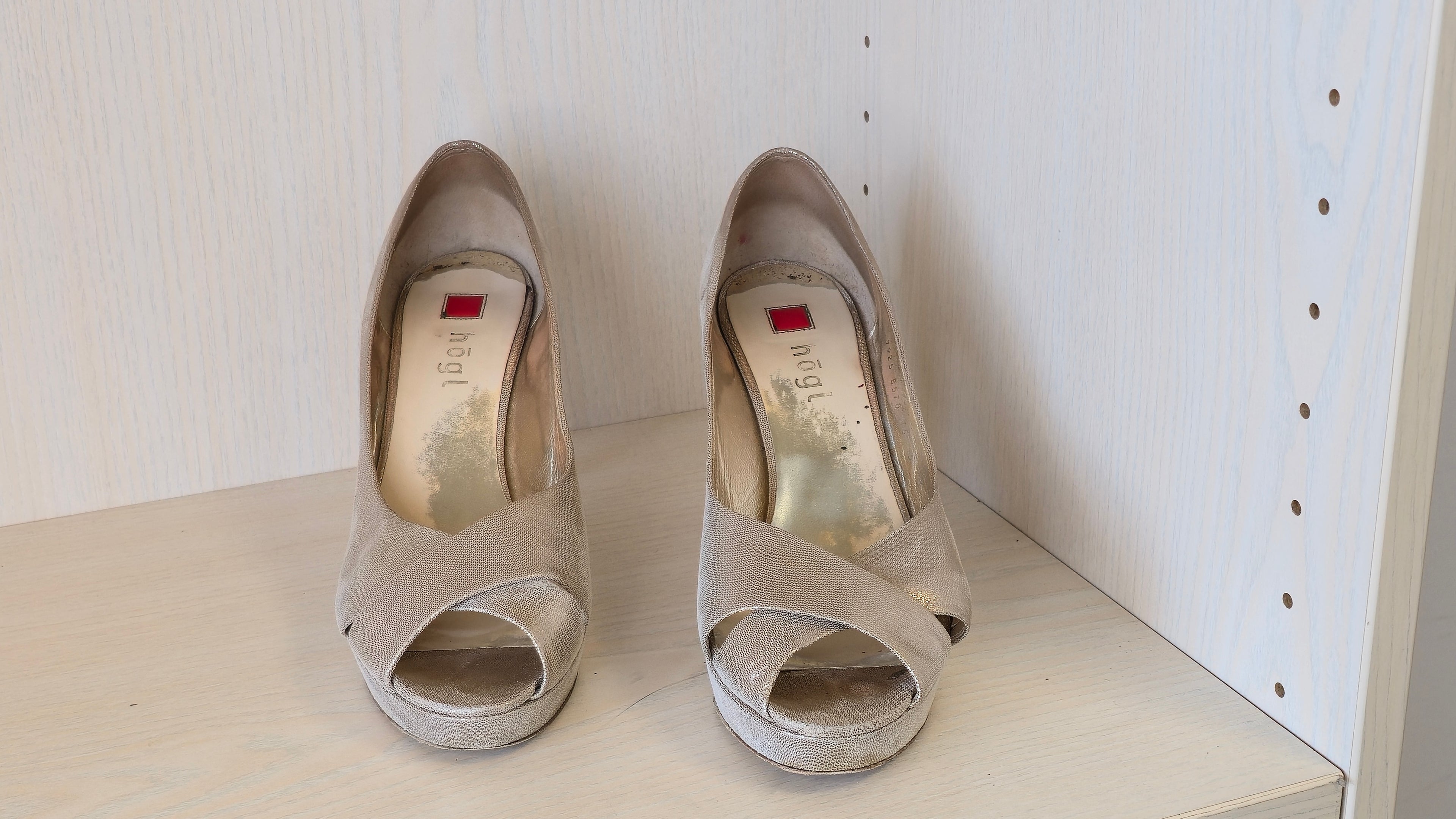 Högl Peep-Toe Plateau Pumps, Beige Leder, EU 38, mit Originalkarton