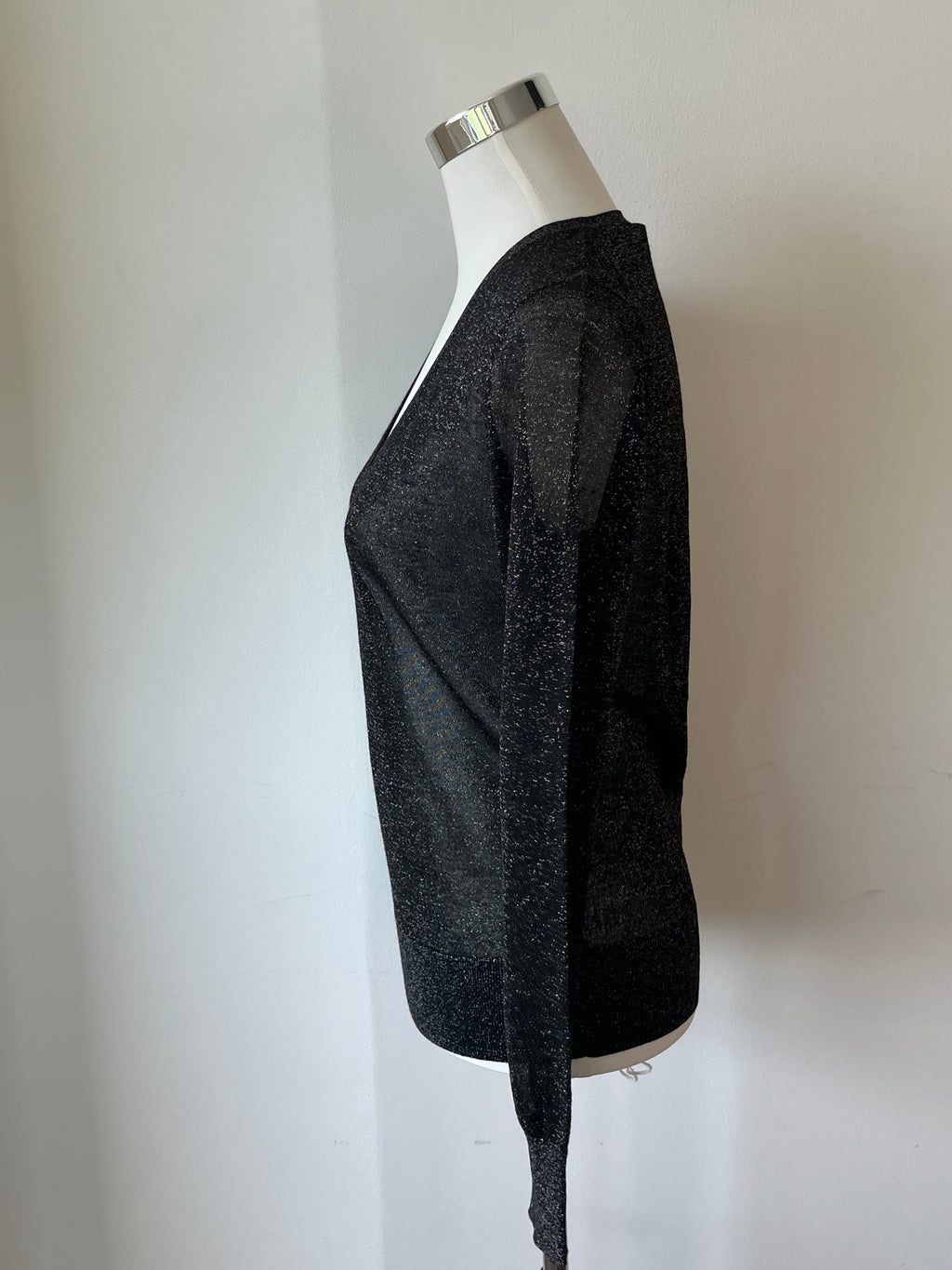 Joseph Lurex V-Ausschnitt Pullover XS Schwarz Metallic Sehr Gut