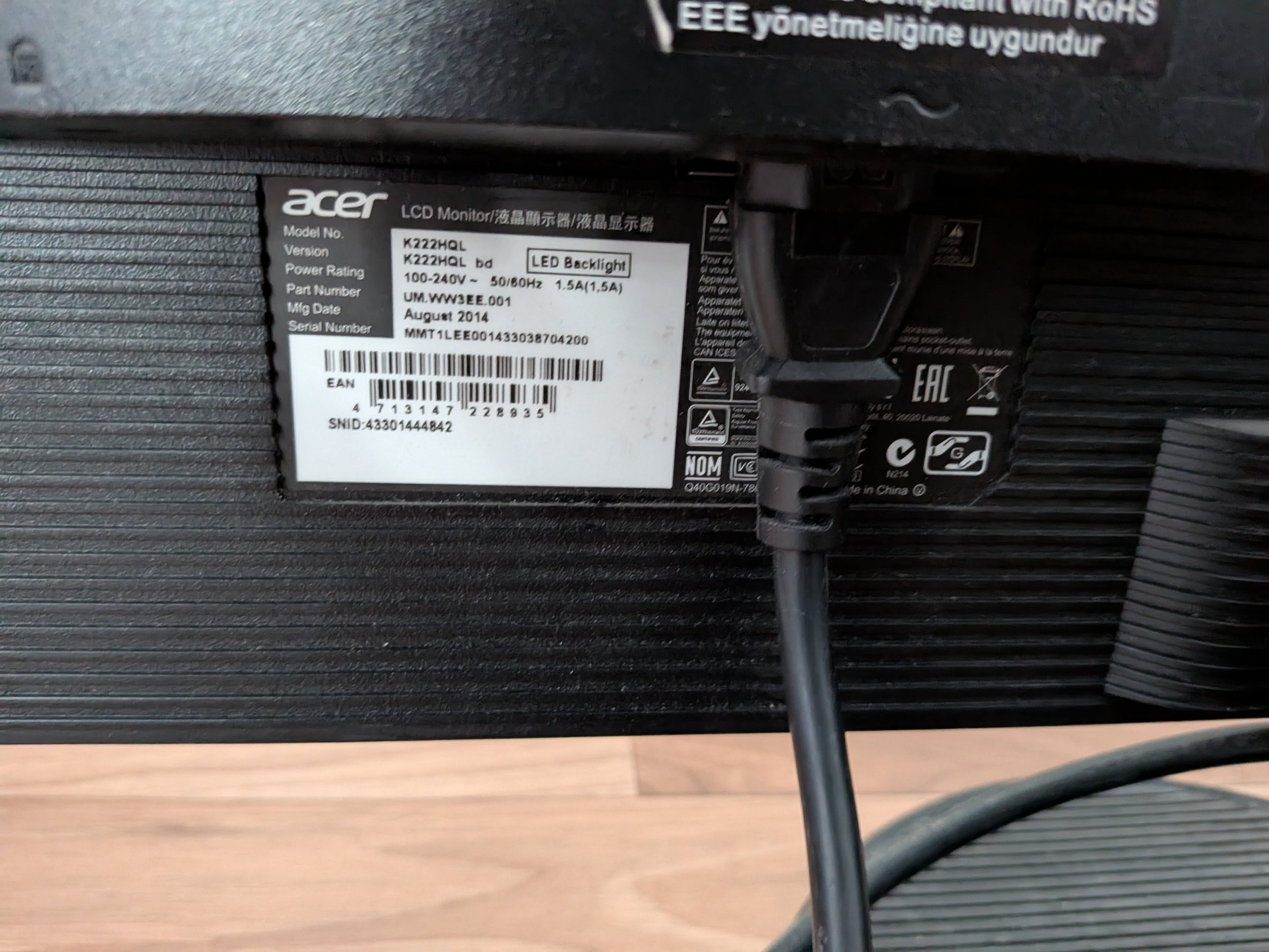 Acer V226HQL 21,5″ Full-HD LED Monitor Schwarz – guter Zustand, Kabel, Standfuß