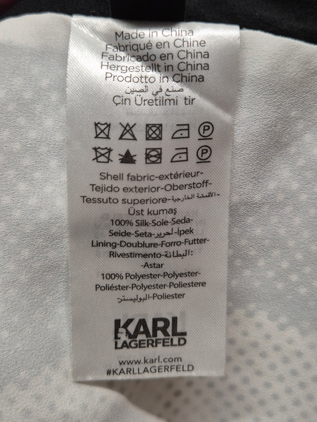 Karl Lagerfeld 100% Silk Art Print Dress, Black/White, Size M, Very Good