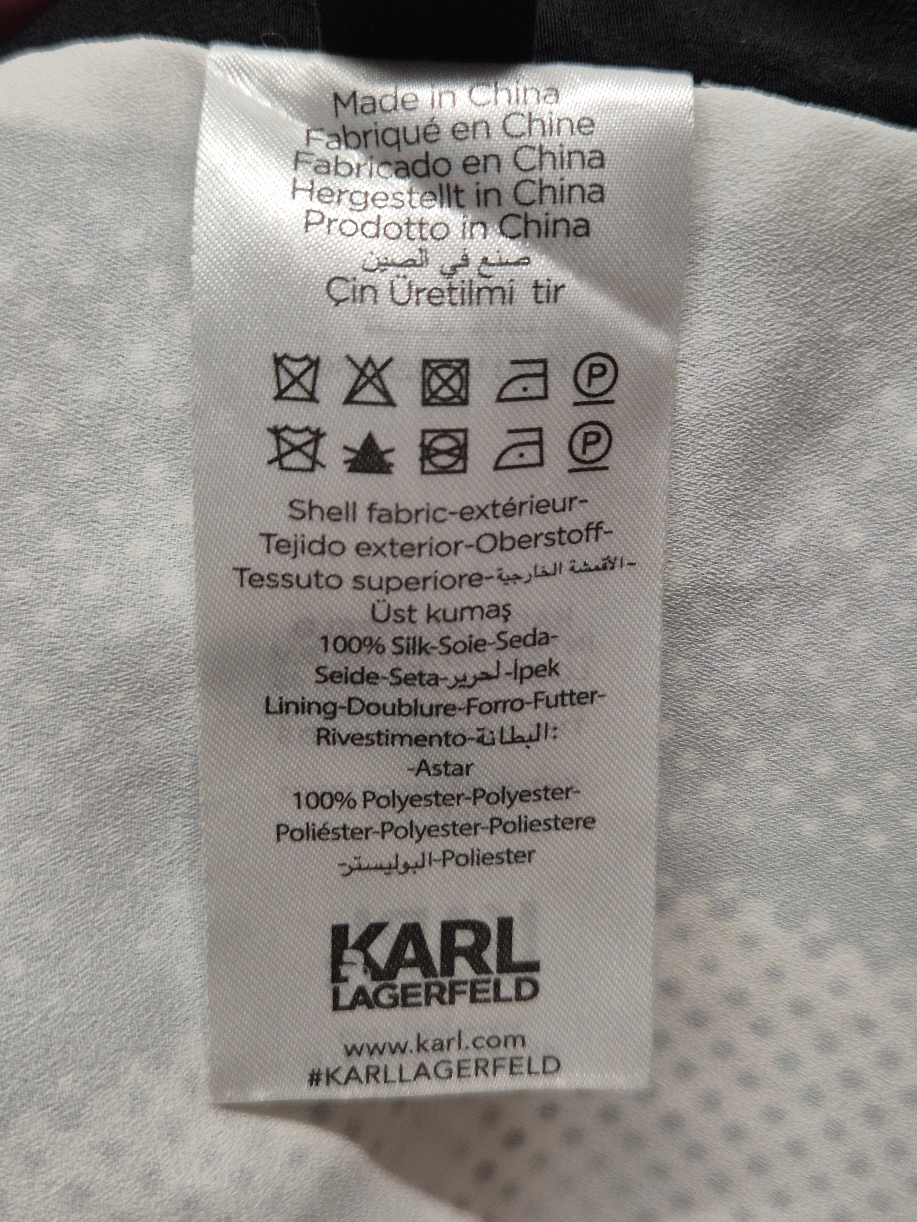 Karl Lagerfeld 100% Silk Art Print Dress, Black/White, Size M, Very Good