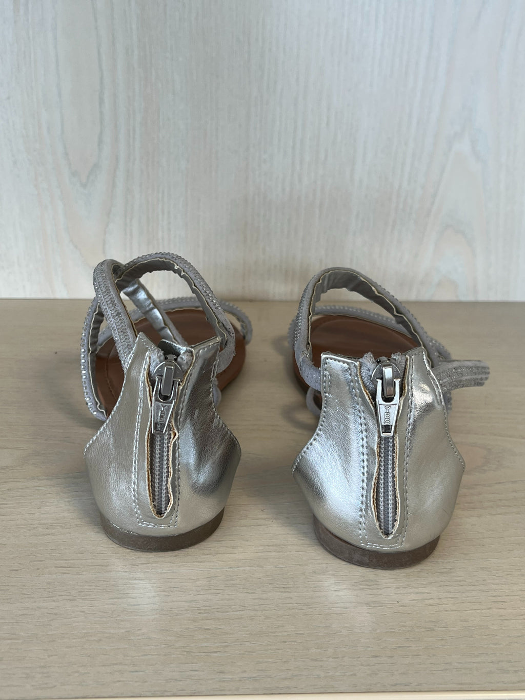 Massimo Sandalen mit Strass | Beige-Grau | Wie Neu | Gr. EU 7 1/2