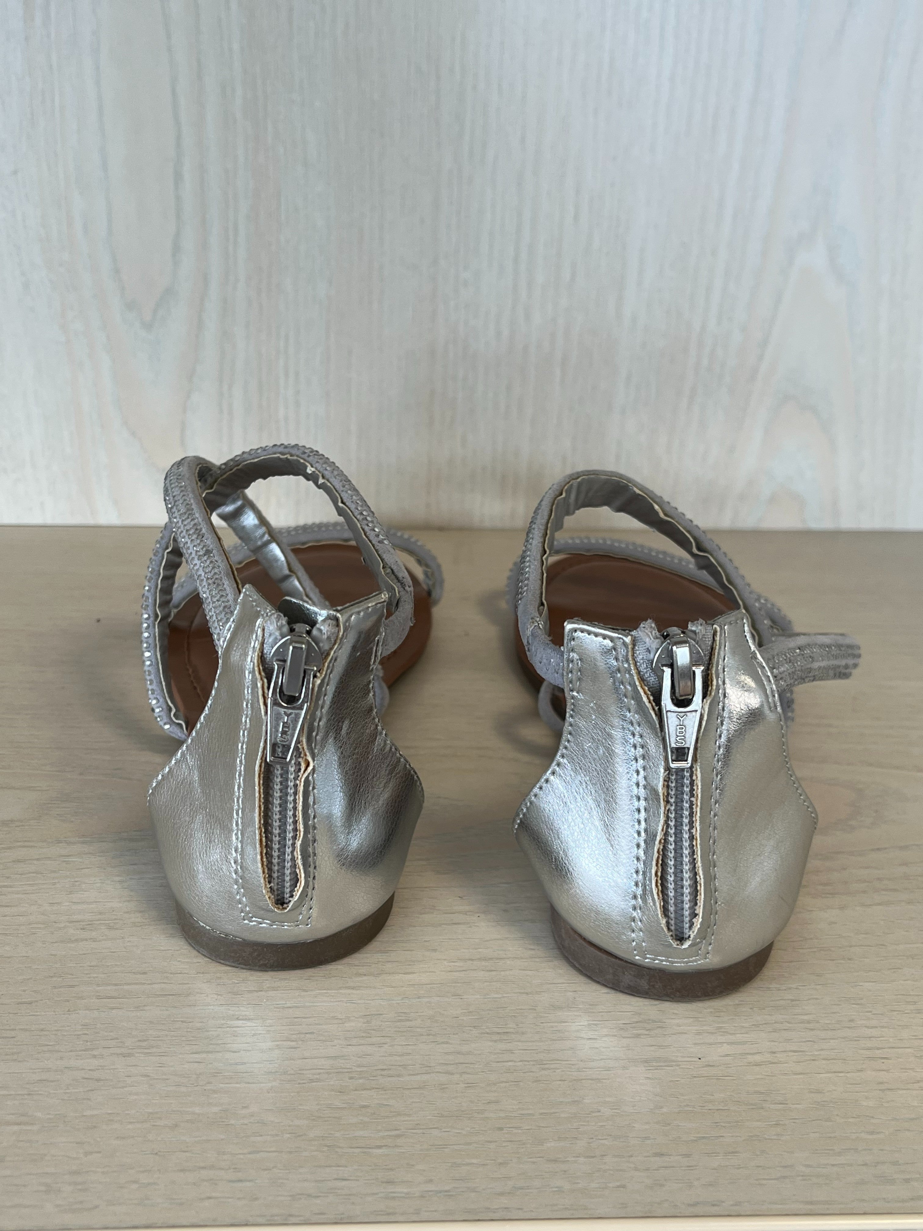 Massimo Sandalen mit Strass | Beige-Grau | Wie Neu | Gr. EU 7 1/2