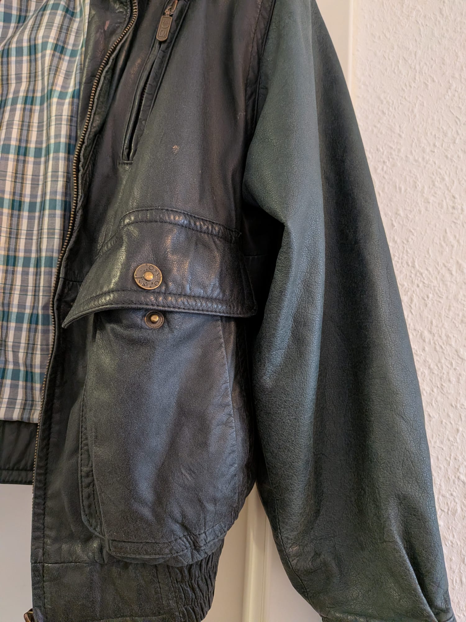 Echtleder Bomberjacke – Conte Massimo – Gr. 50 – Dunkelgrün/Schwarz – Gut