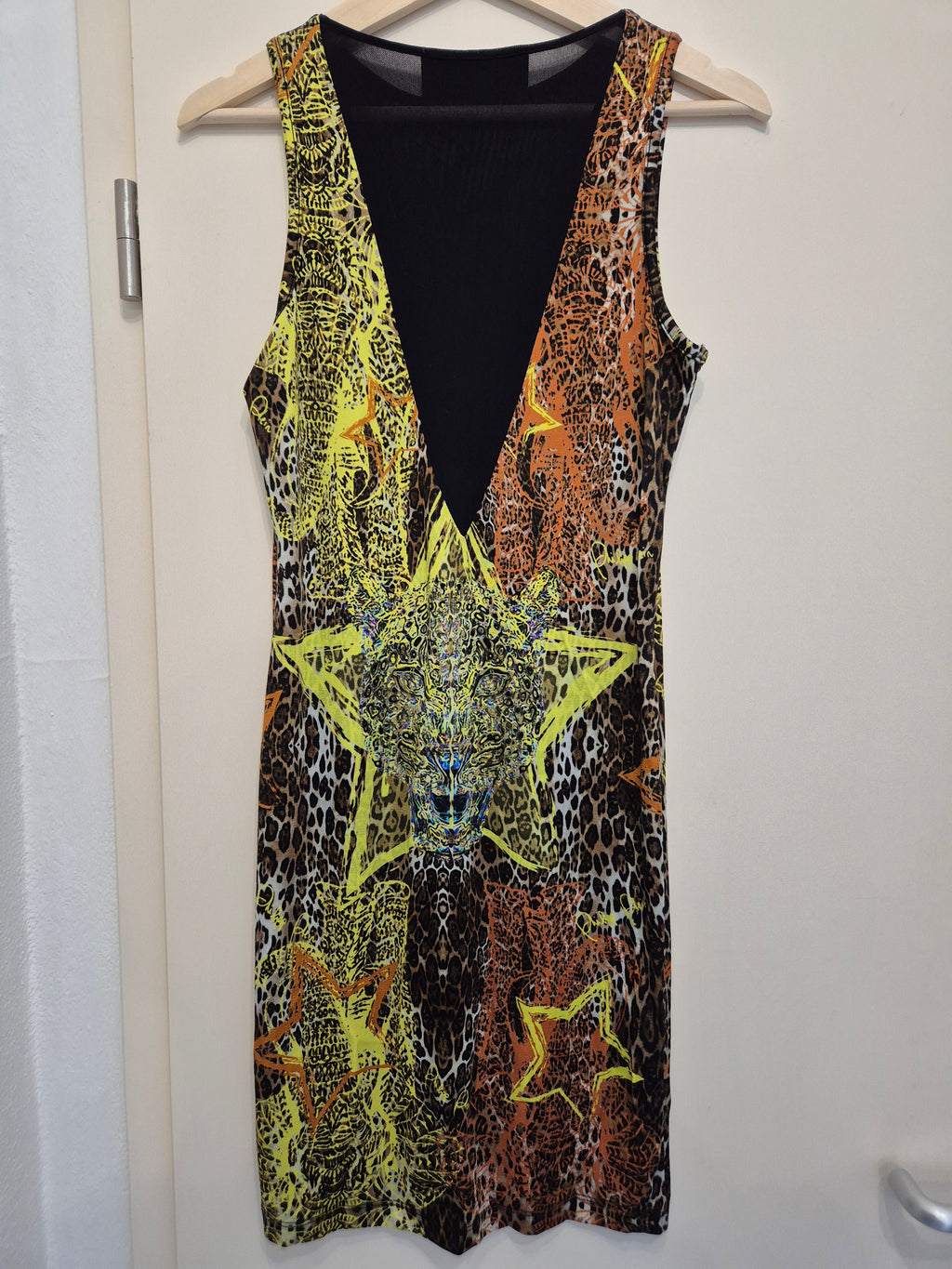 Philipp Plein Couture Bodycon Kleid S Leopard Neon Multicolor Wie Neu 85cm