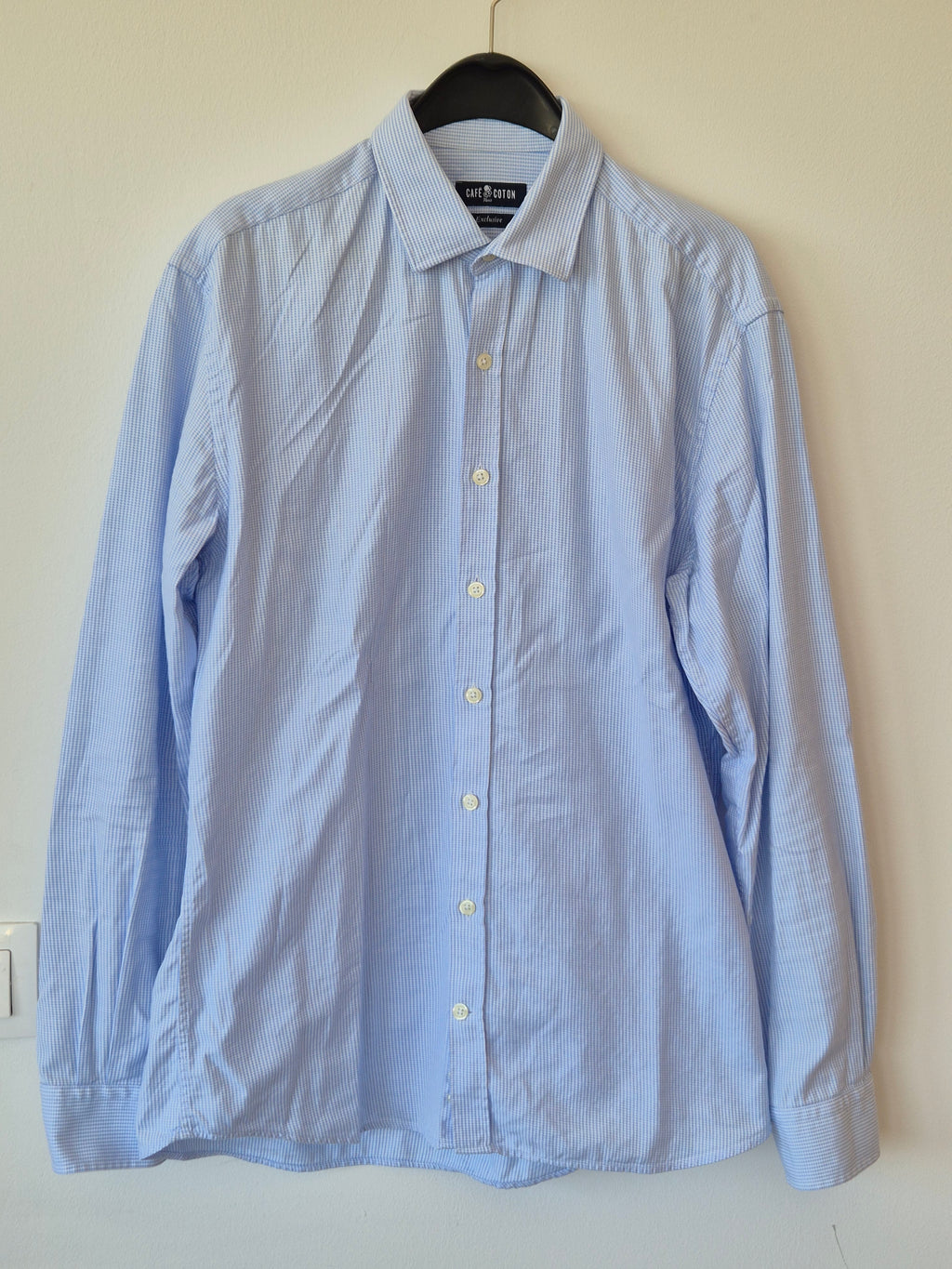 Café Coton Exclusive Herrenhemd 40/15.75 Hellblau 100% Baumwolle Sehr Gut
