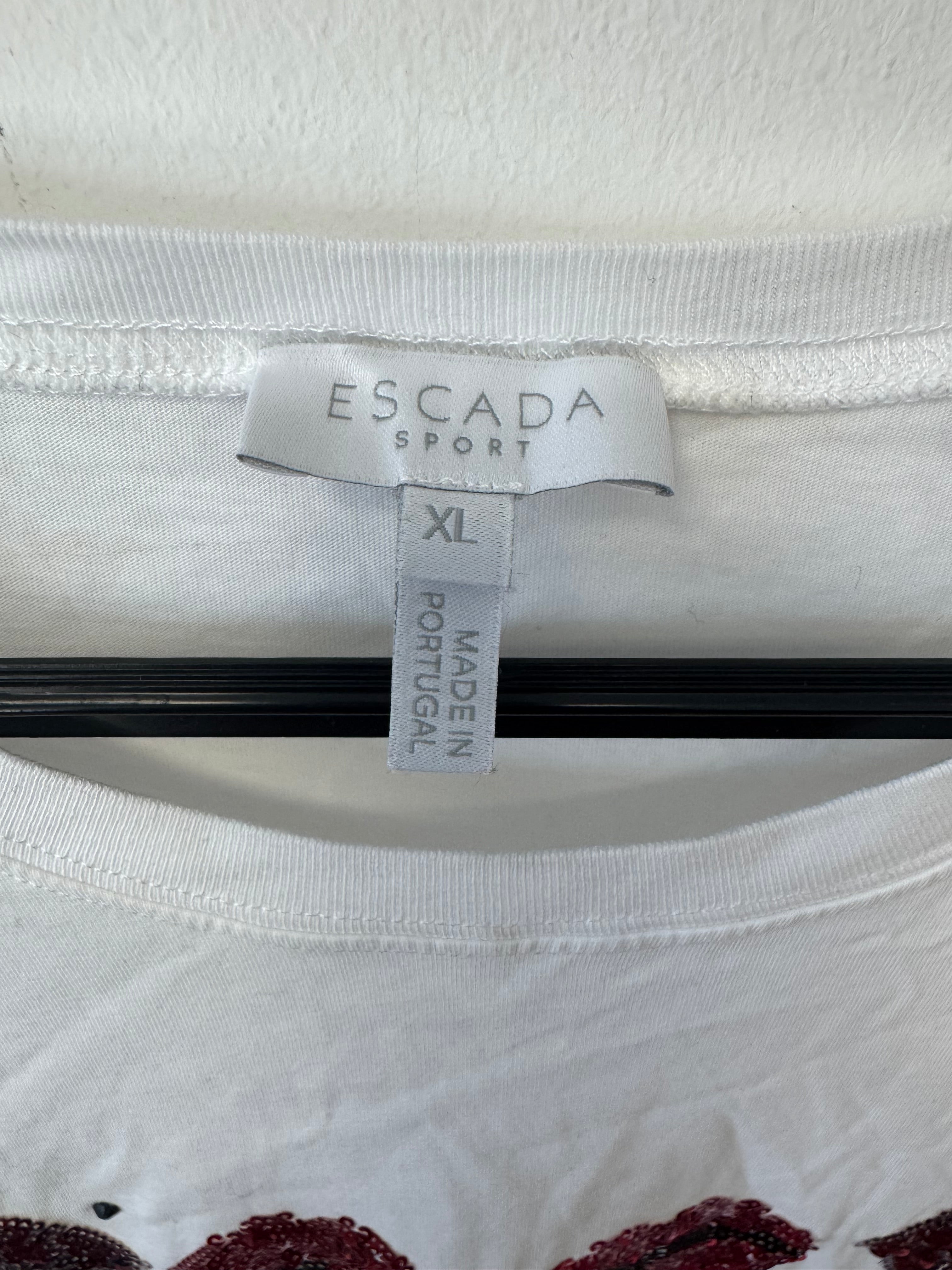 Escada Eriss T-Shirt – Pailletten-Lippen, Weiß, XL, Sehr guter Zustand