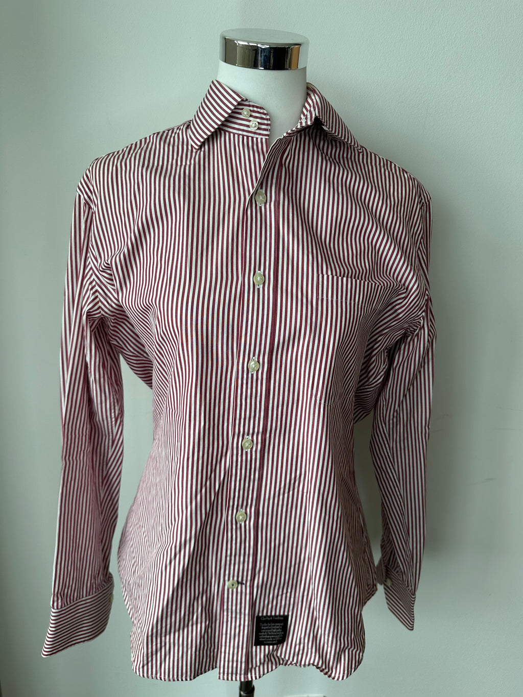 Sacoor Brothers Men’s Shirt 39 (15½) Red/White Stripes Classic Fit Good