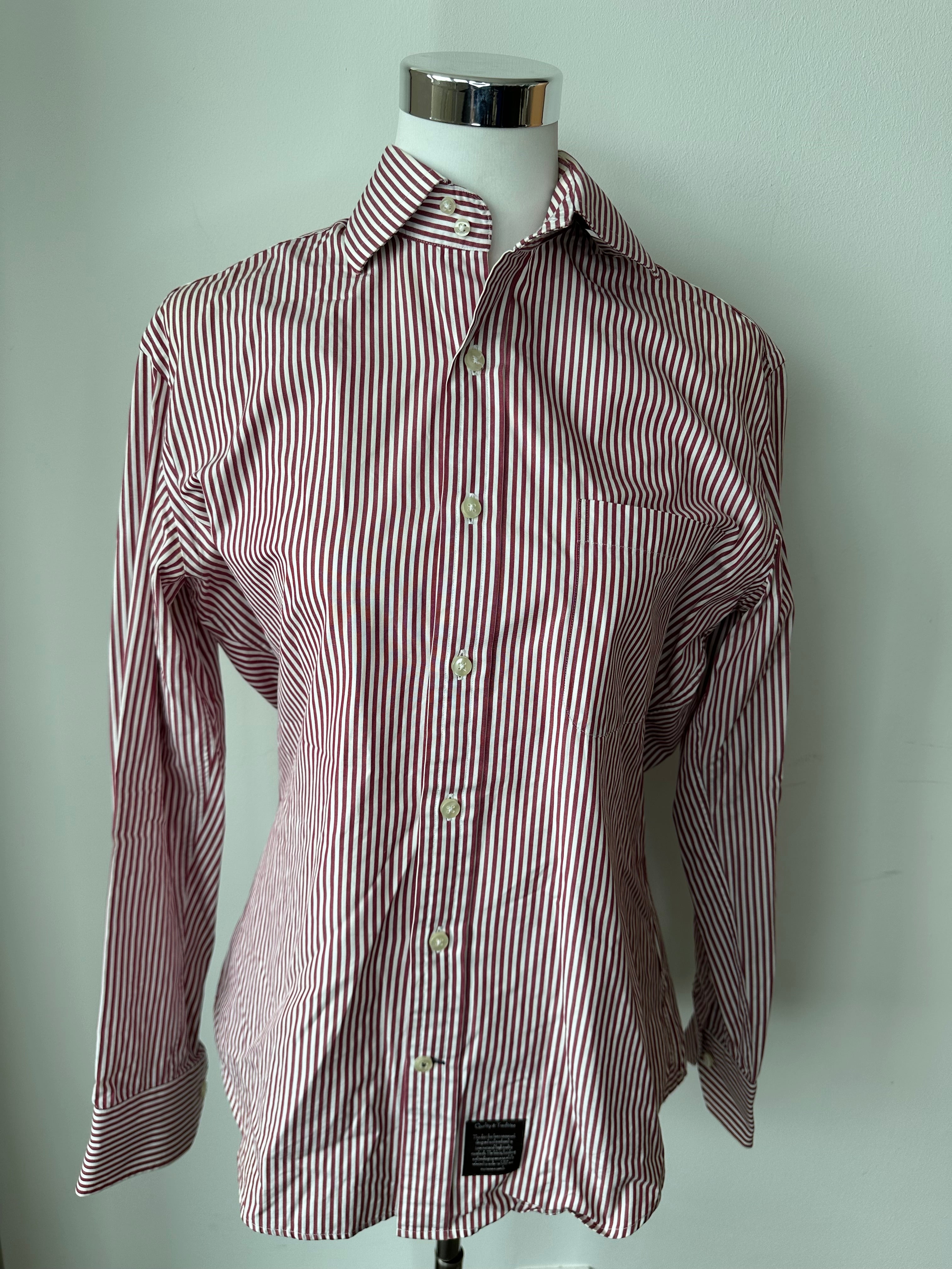 Sacoor Brothers Men’s Shirt 39 (15½) Red/White Stripes Classic Fit Good