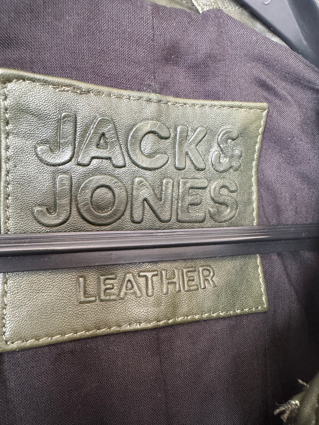 Jack & Jones Leder Bikerjacke, Olivgrün, Größe XL, guter Zustand