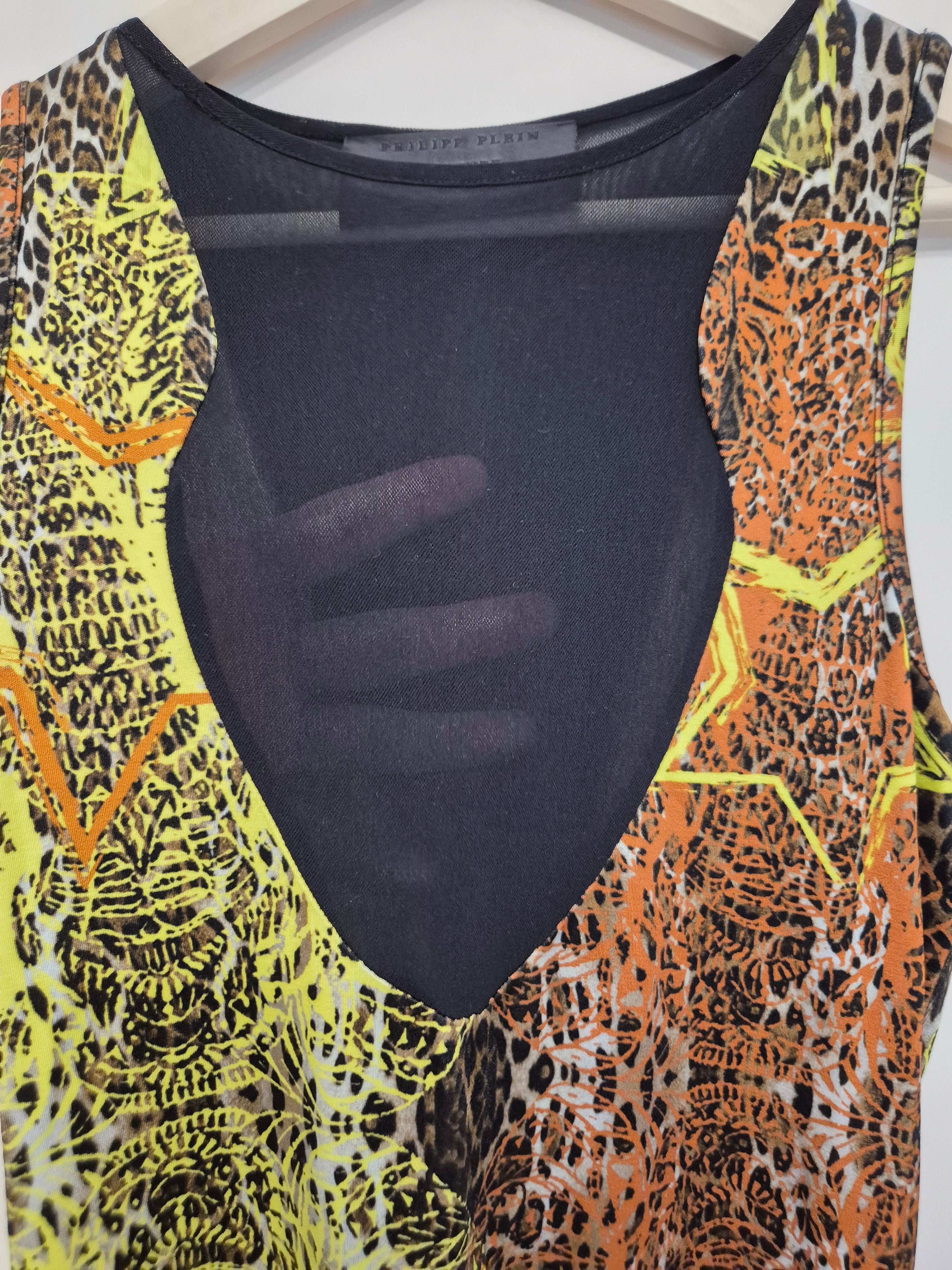 Philipp Plein Couture Bodycon Kleid S Leopard Neon Multicolor Wie Neu 85cm