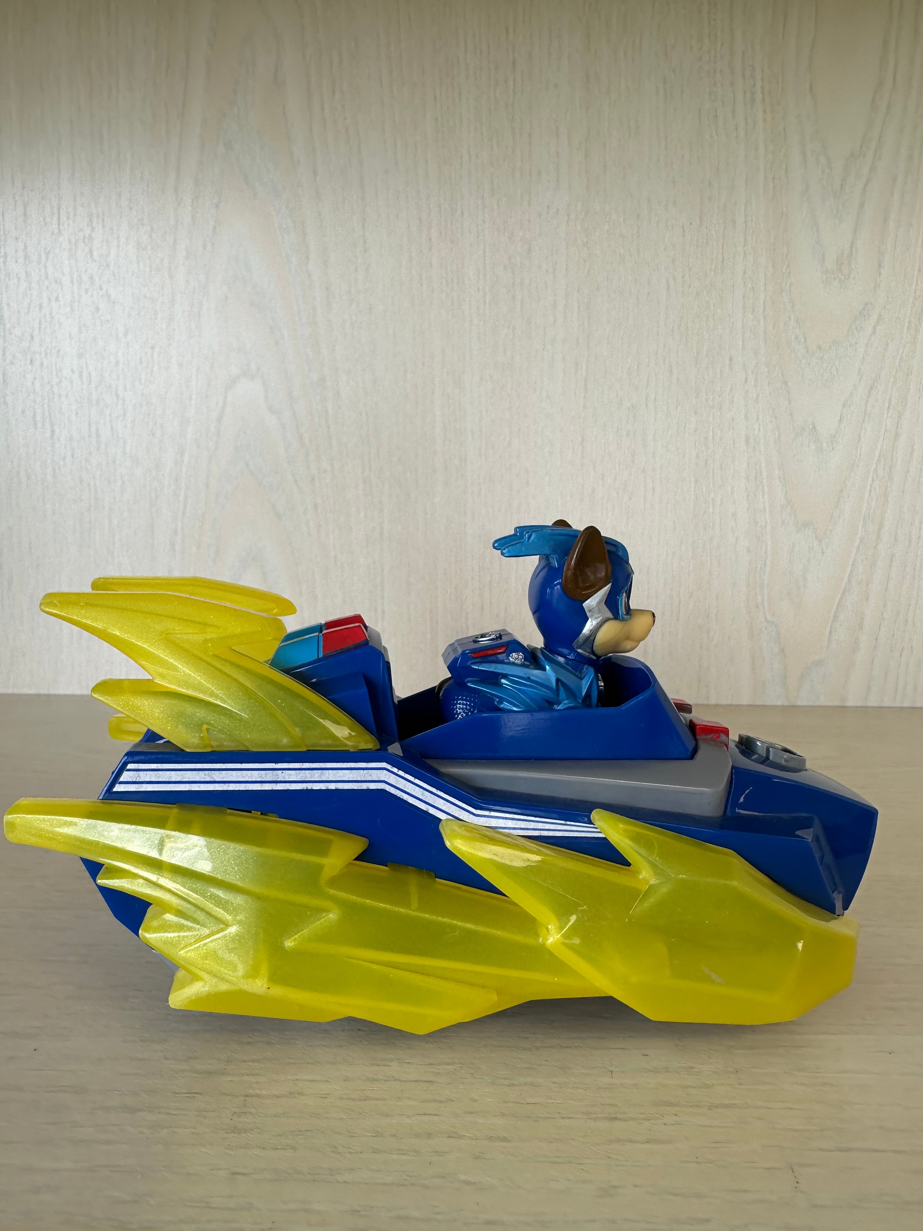 Paw Patrol Mighty Pups Charged Up Chase Deluxe Fahrzeug + Figur, Blau, Sehr Gut