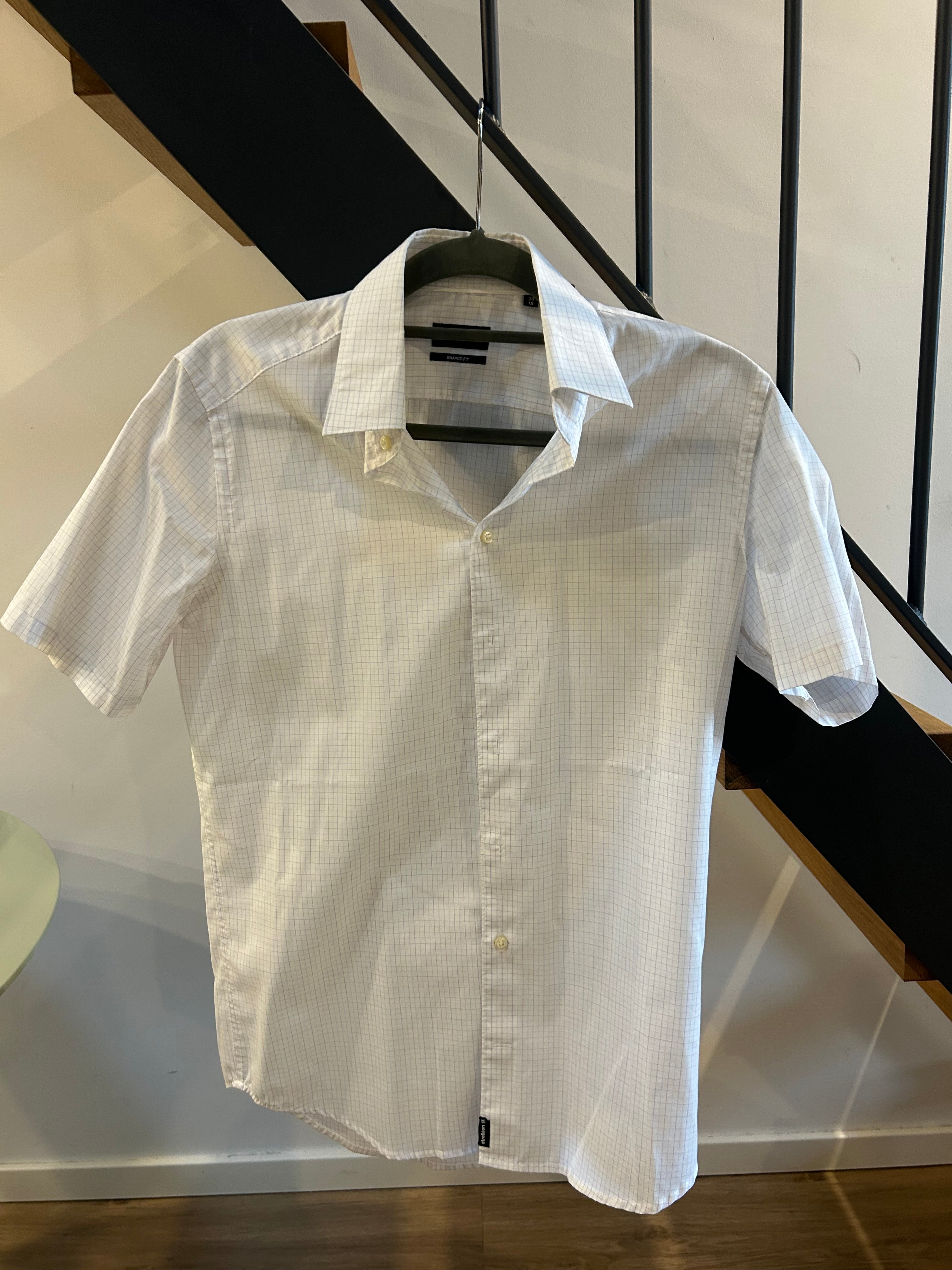 Strellson Shaped Fit Short-Sleeve Dress Shirt, Size 38, White, Very Good