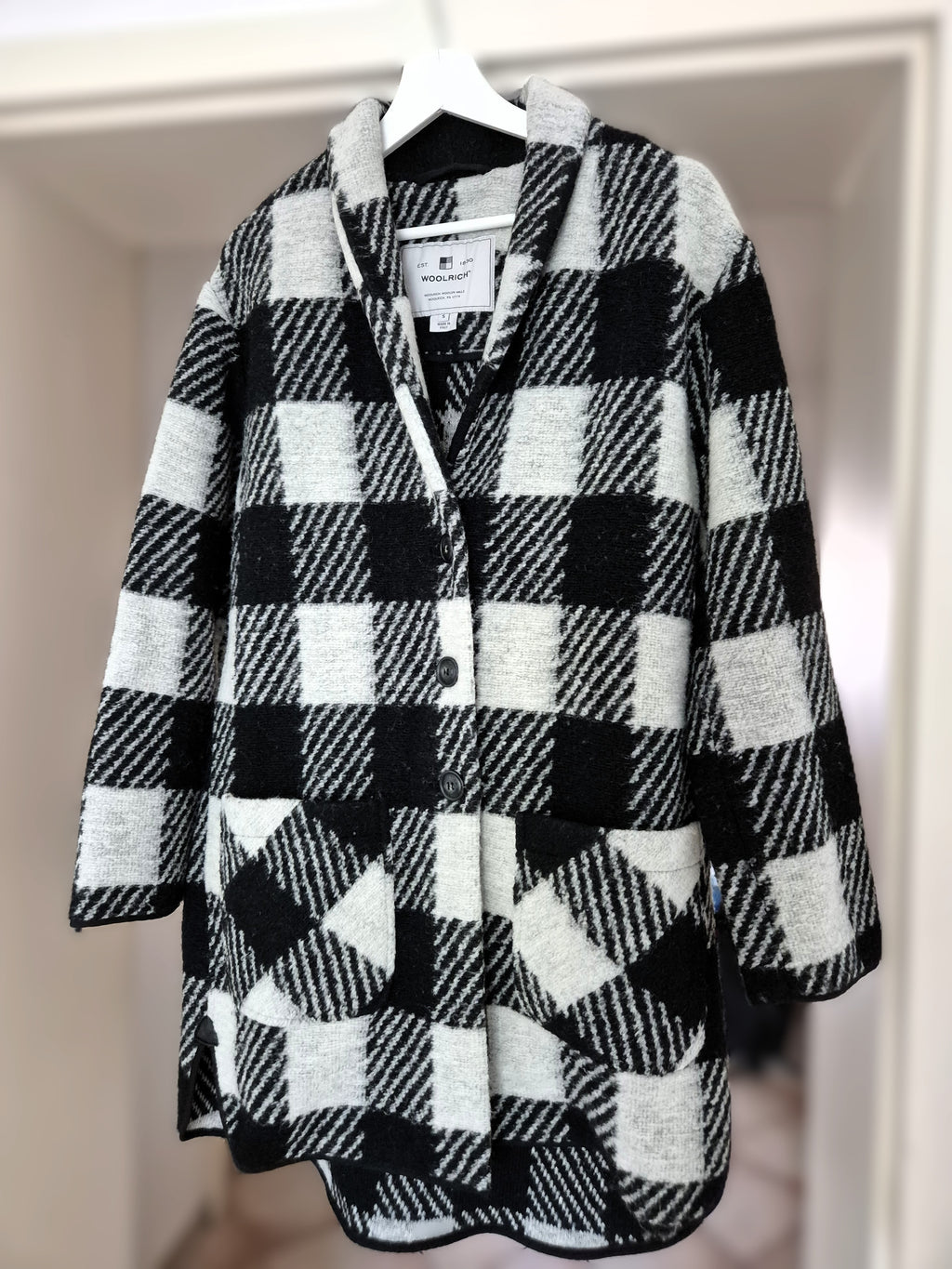 Woolrich „Gentry“ Mantel | S | Schwarz-Weiß Karo | Sehr gut
