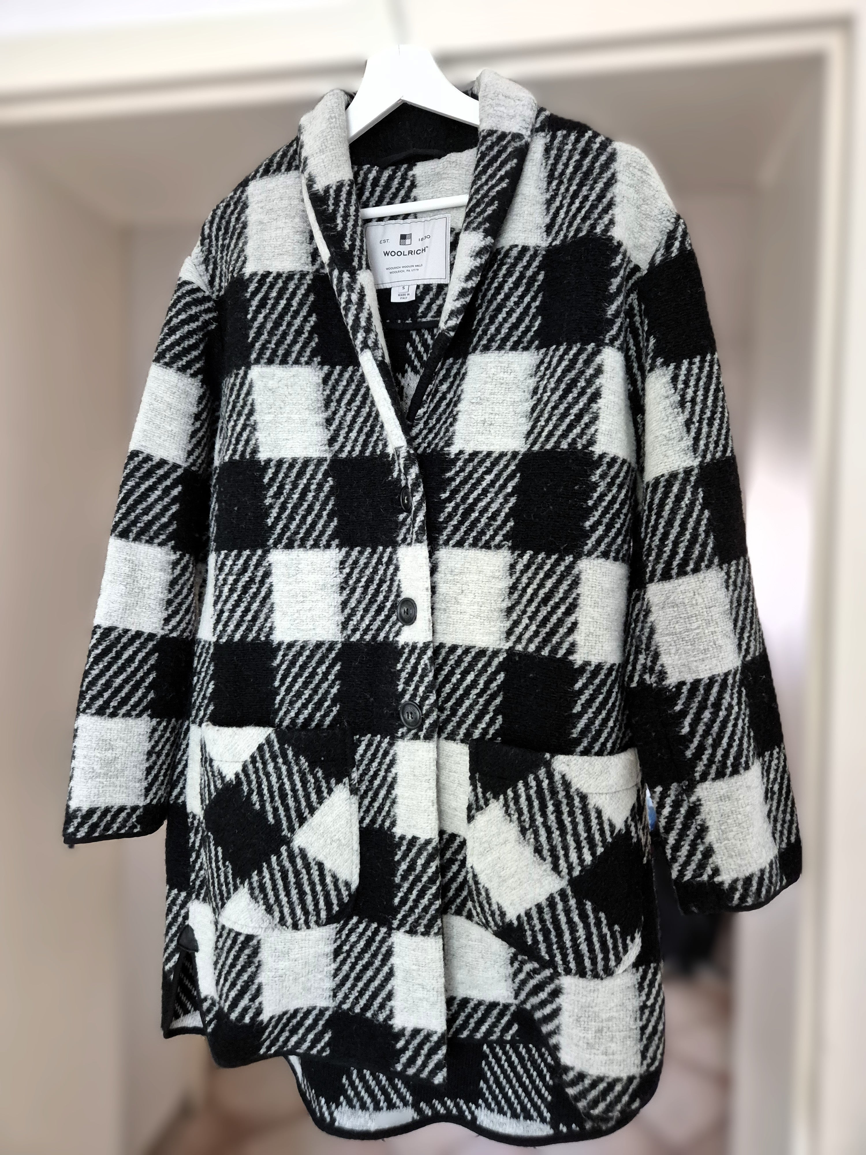 Woolrich „Gentry“ Mantel | S | Schwarz-Weiß Karo | Sehr gut