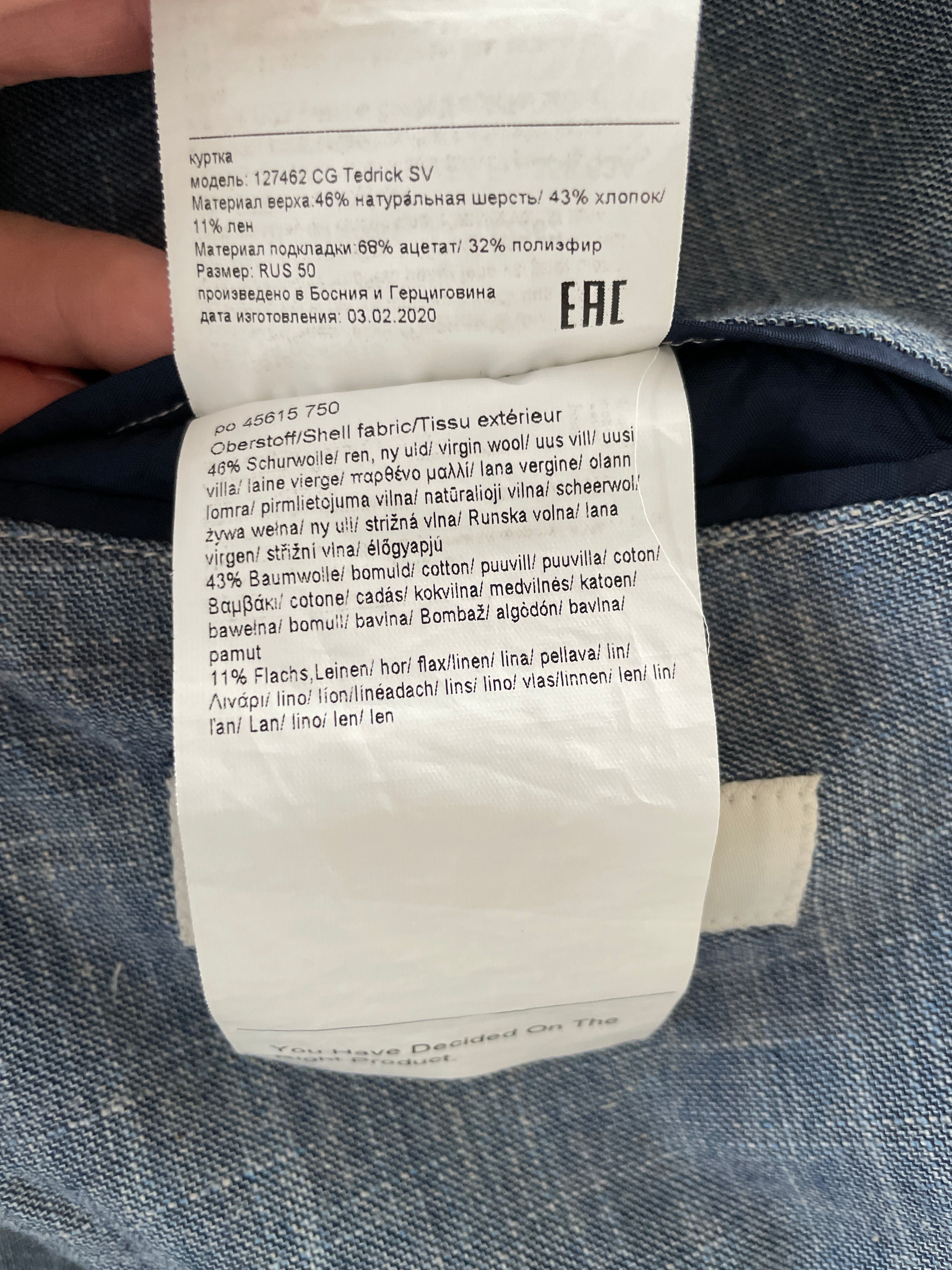 CG Tedrick SV Blazer – Gr. 50, Blau, Wolle/Baumwolle/Leinen, Guter Zustand