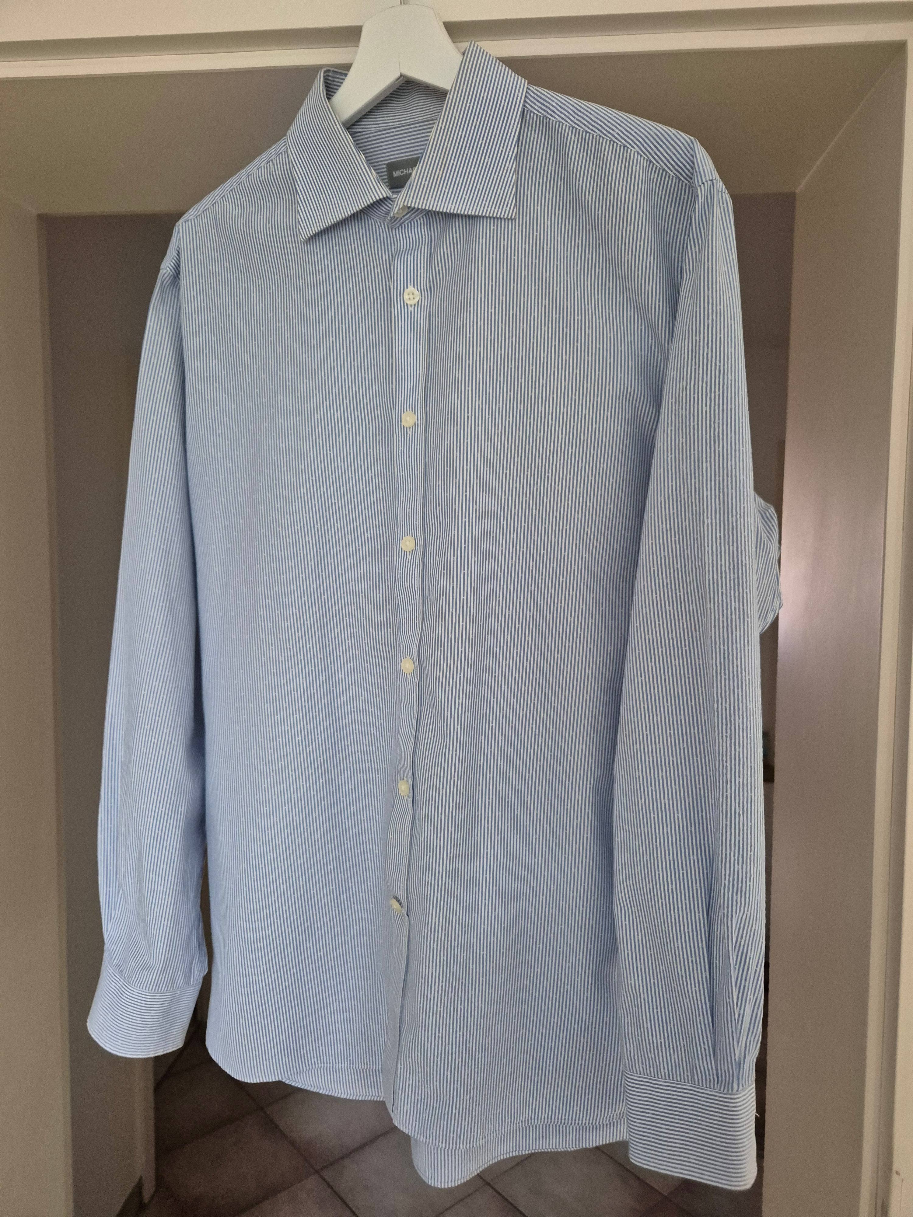 Michael Kors Herren Slim Fit Hemd L/16-16½ | Hellblau Gestreift | Guter Zustand