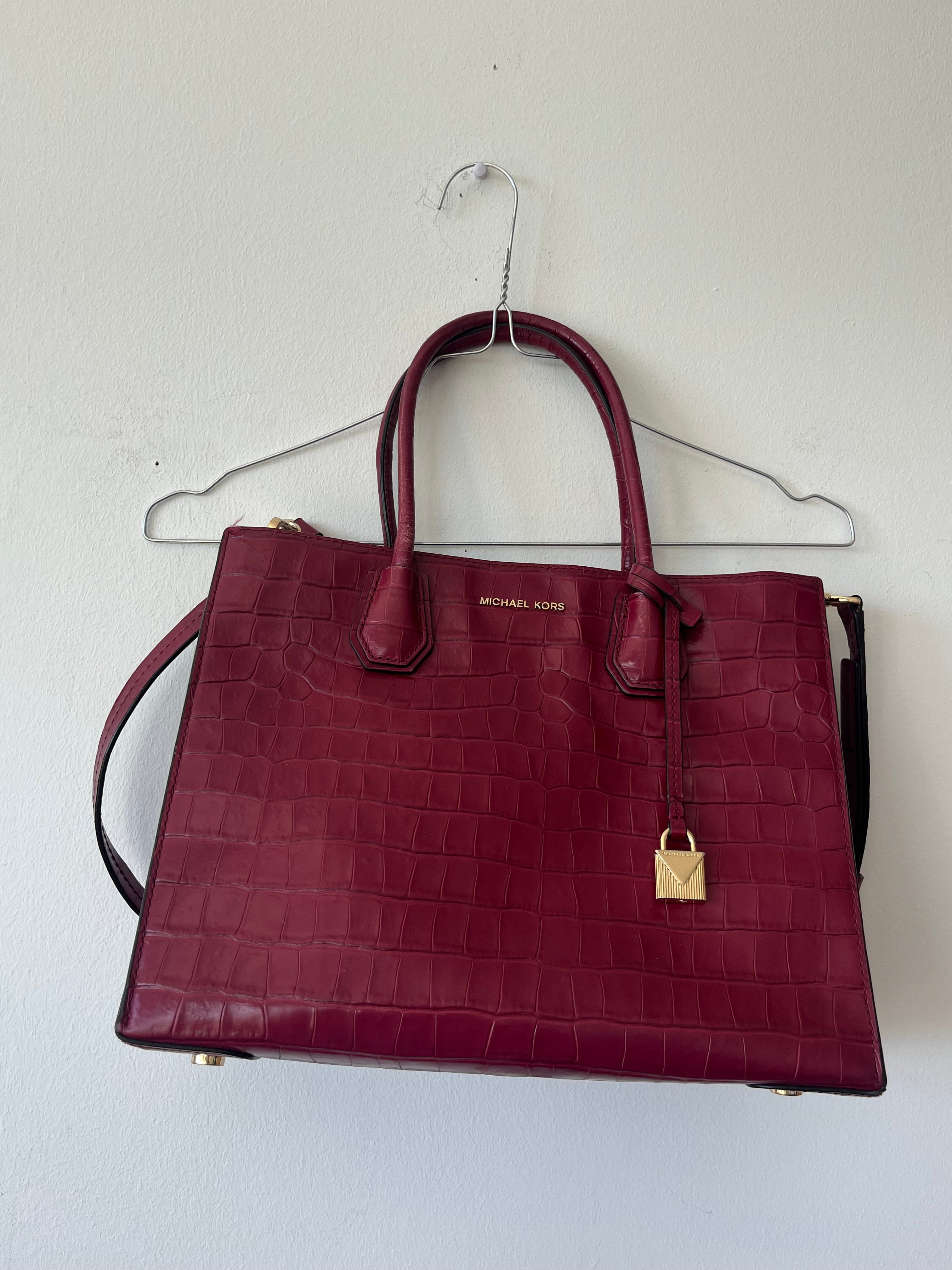 Michael Kors Mercer Croc-Embossed Tote Medium Burgundy – Good Condition