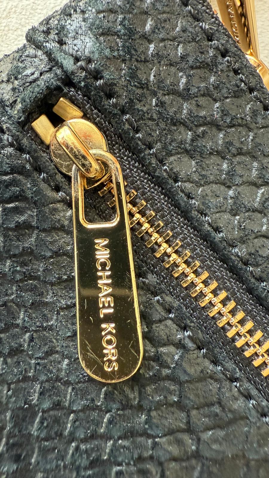 Michael Kors Python-Embossed Leather Wristlet Clutch | Black | Very Good