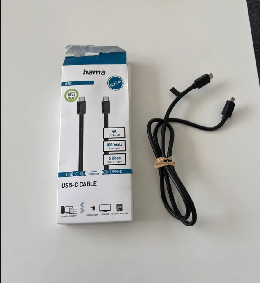 Hama USB-C auf USB-C Kabel 0.75m, 100W PD, 5Gbps, Schwarz, Zustand Gut