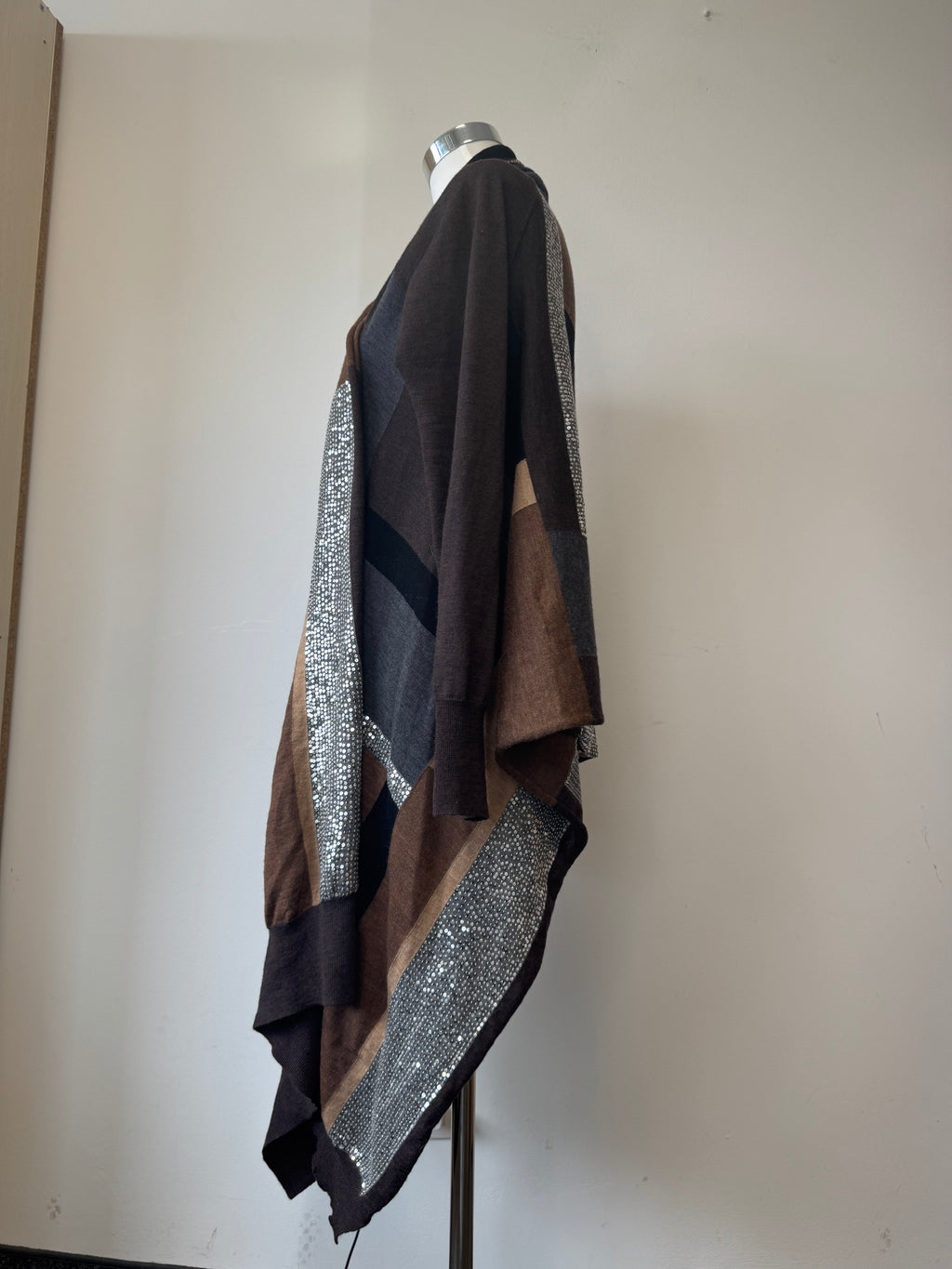DKNY Color-Block Sequin Open-Front Cardigan Brown/Grey Size S Good Condition