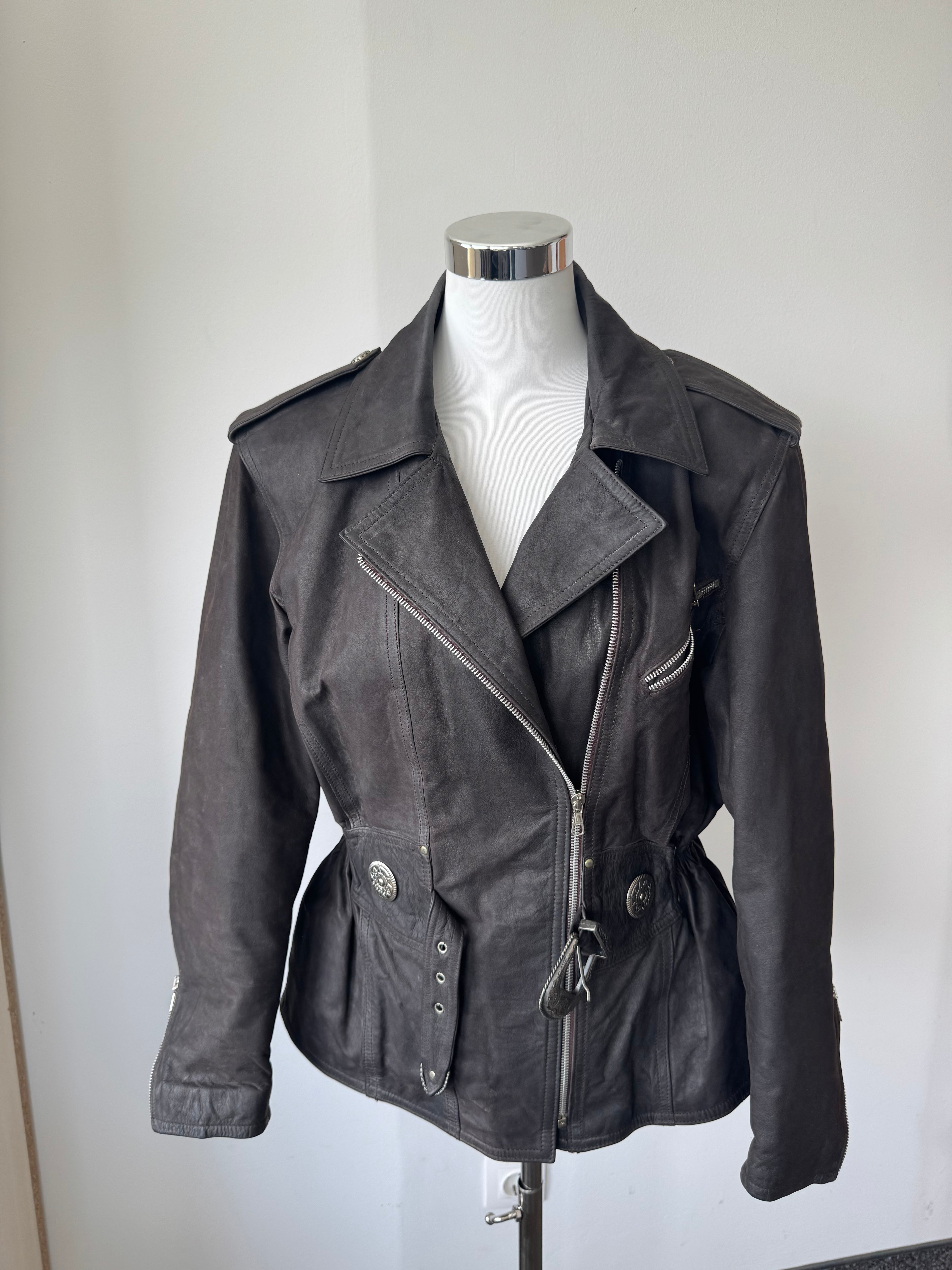 MPR Italian Leather Prize Biker Jacket Dark Brown Cowhide Men's Medium Good