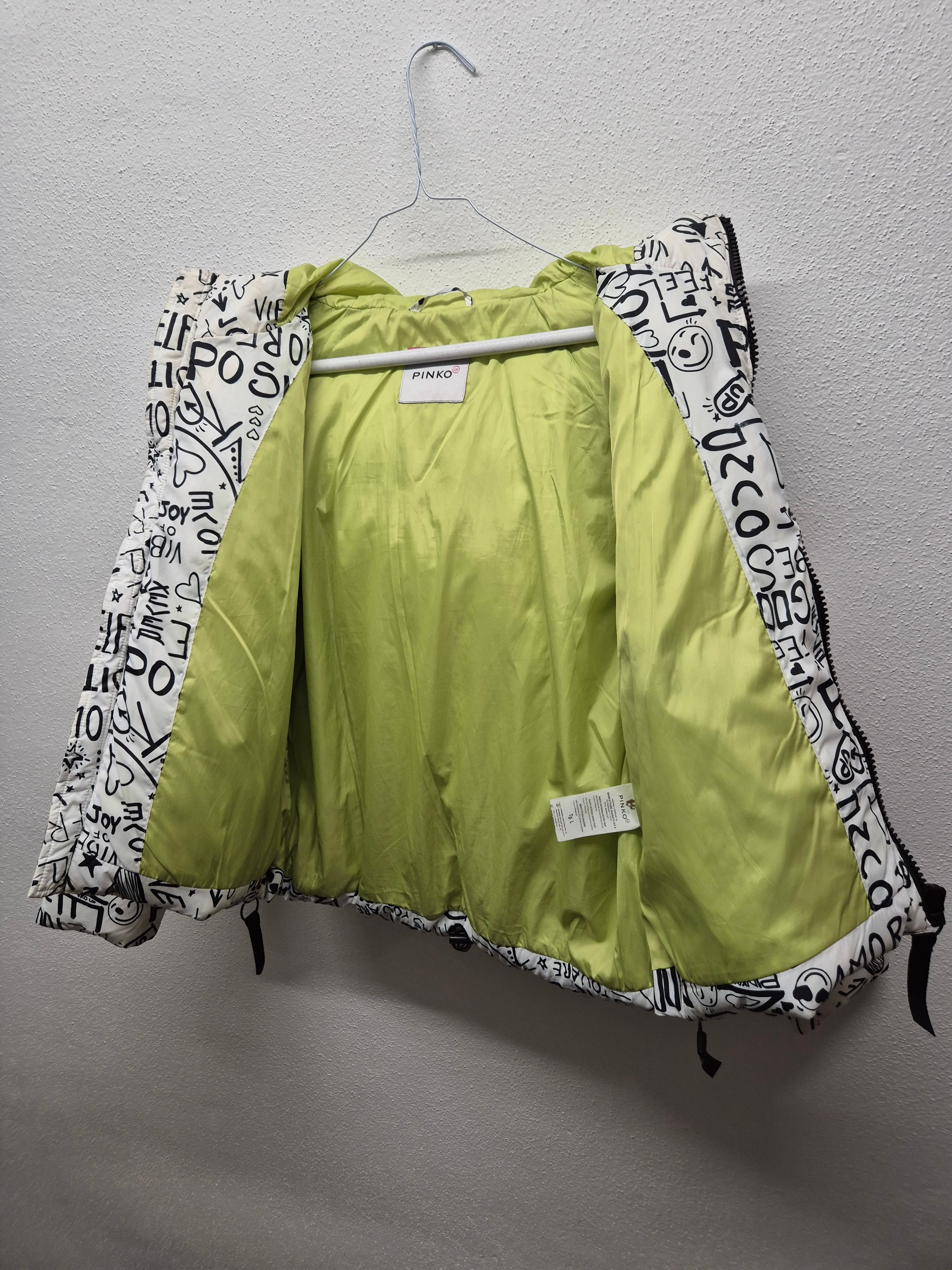 PINKO UP „Positive Vibes Graffiti“ Pufferjacke Weiß/Schwarz Gr. M, Gut