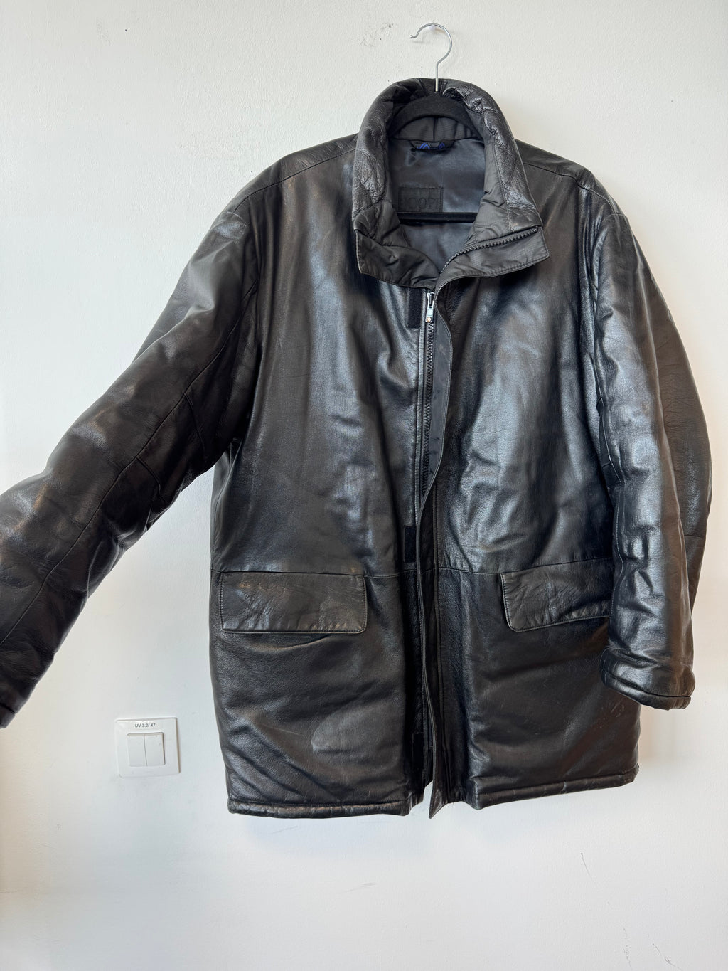JOOP! Men's Leather Jacket, Black, Size 48, Made in Italy, Good Condition