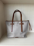 Fossil Jacqueline Tote Heritage Monogram Beige Canvas Mittel, guter Zustand