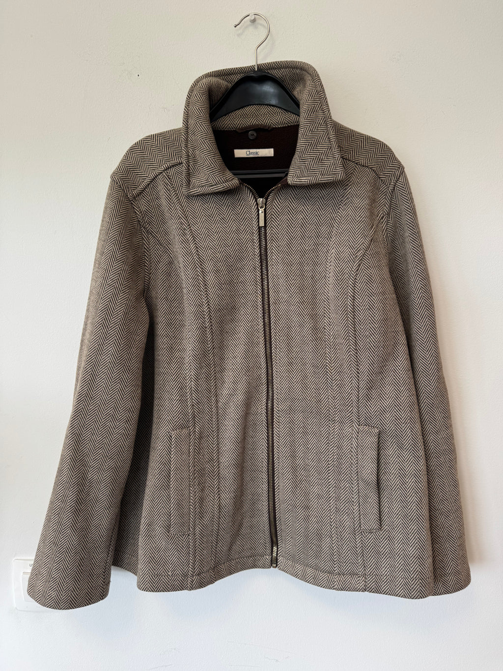 M&S Classic Brown Herringbone Tweed Jacket UK 16 – Very Good Condition