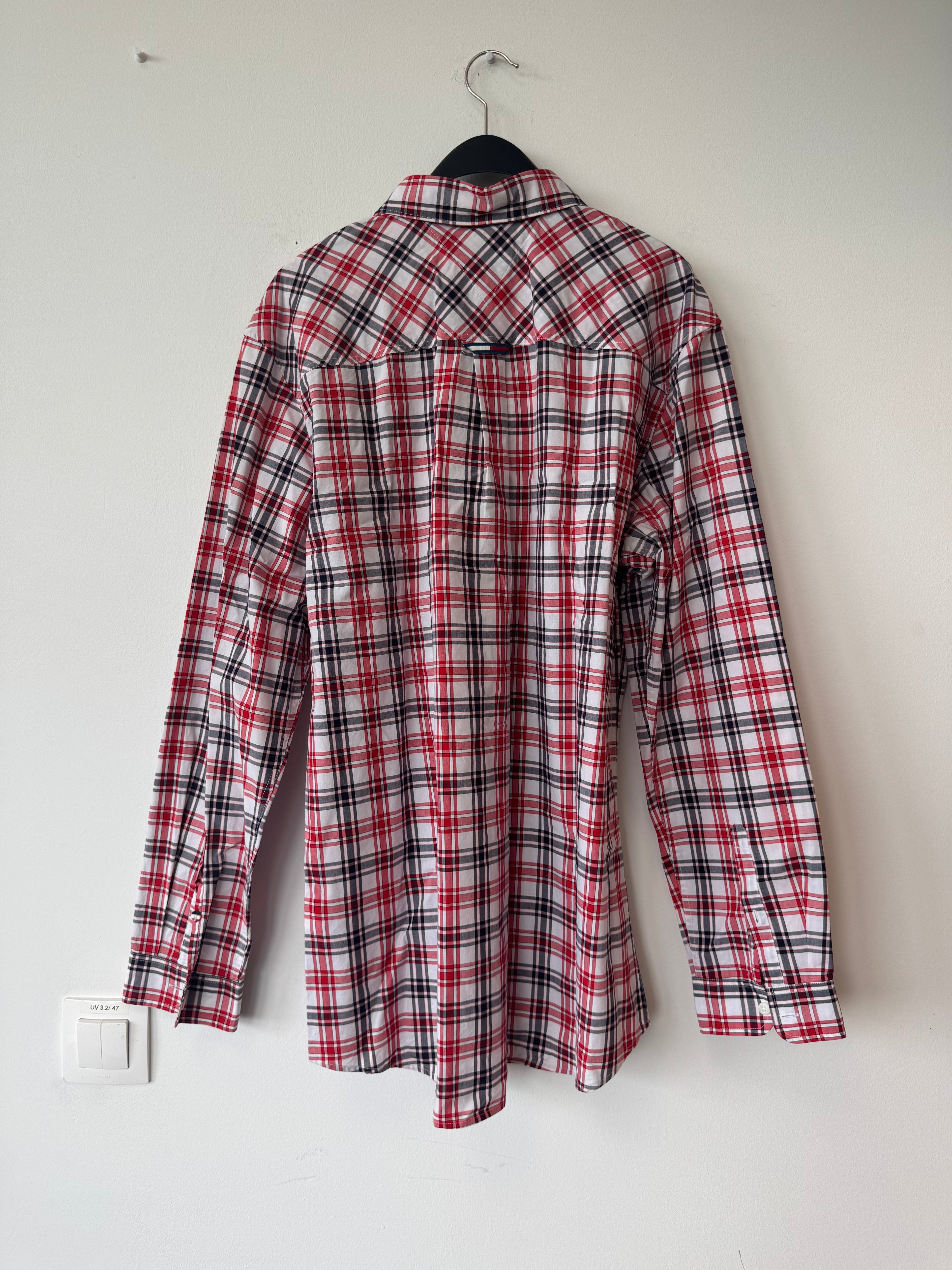 Tommy Jeans Men's Plaid Shirt, Regular Fit, Red/Black, Size XL, Normal Use