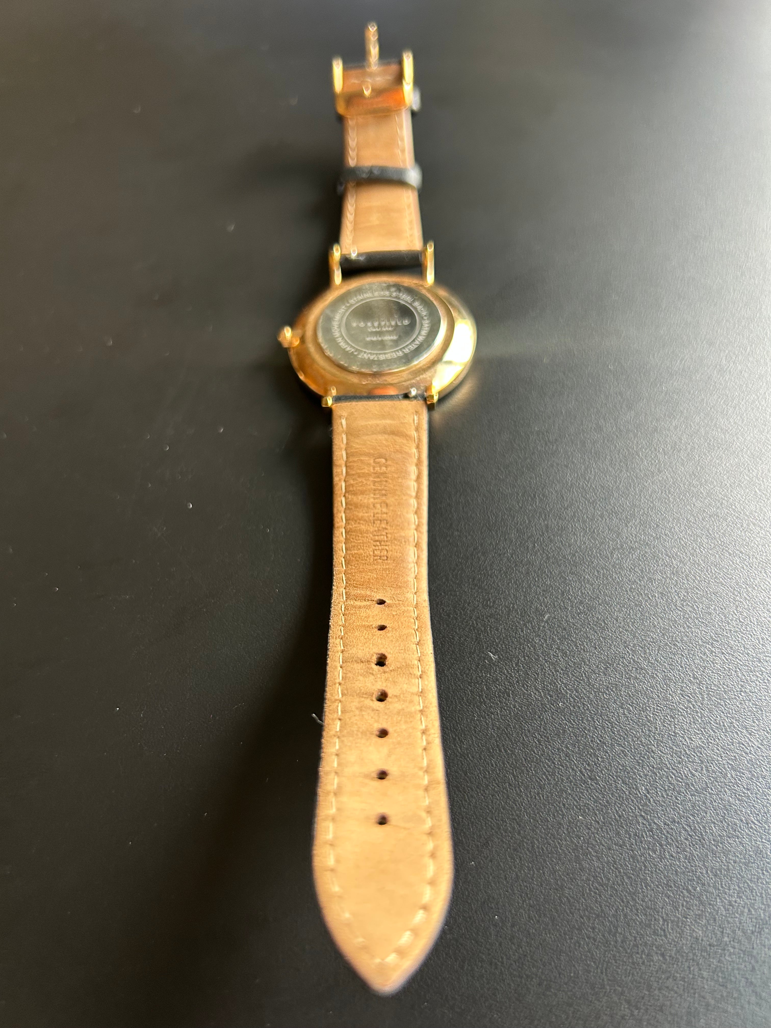 Rosefield The Bowery Damen Uhr | 38mm | Schwarz/Gold | Leder | Sehr guter Zustand