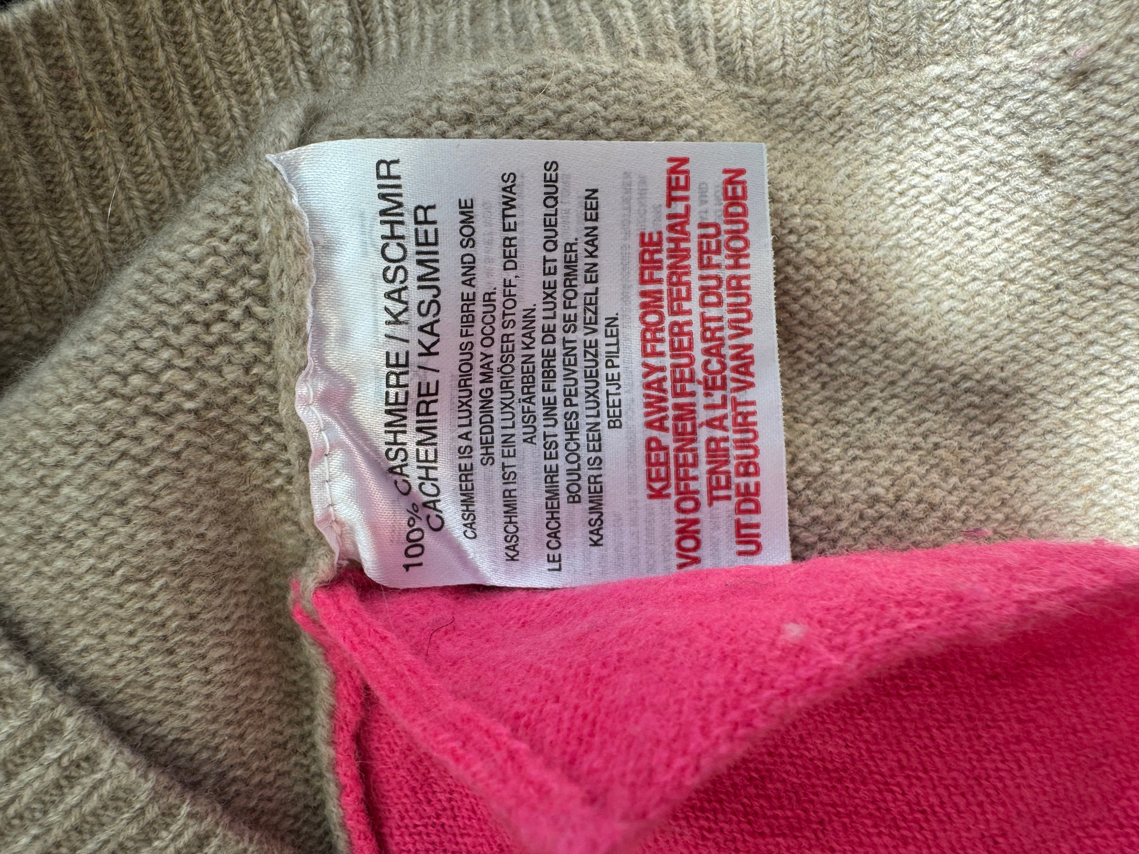 Jumper 1234 Kaschmirpullover M – Beige mit Neonpink-Akzenten, guter Zustand