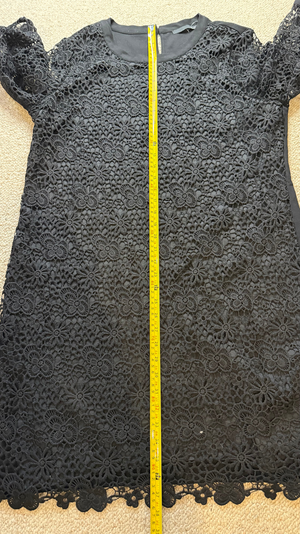 LeComte Black Crochet Lace Dress Size 44 – Like New