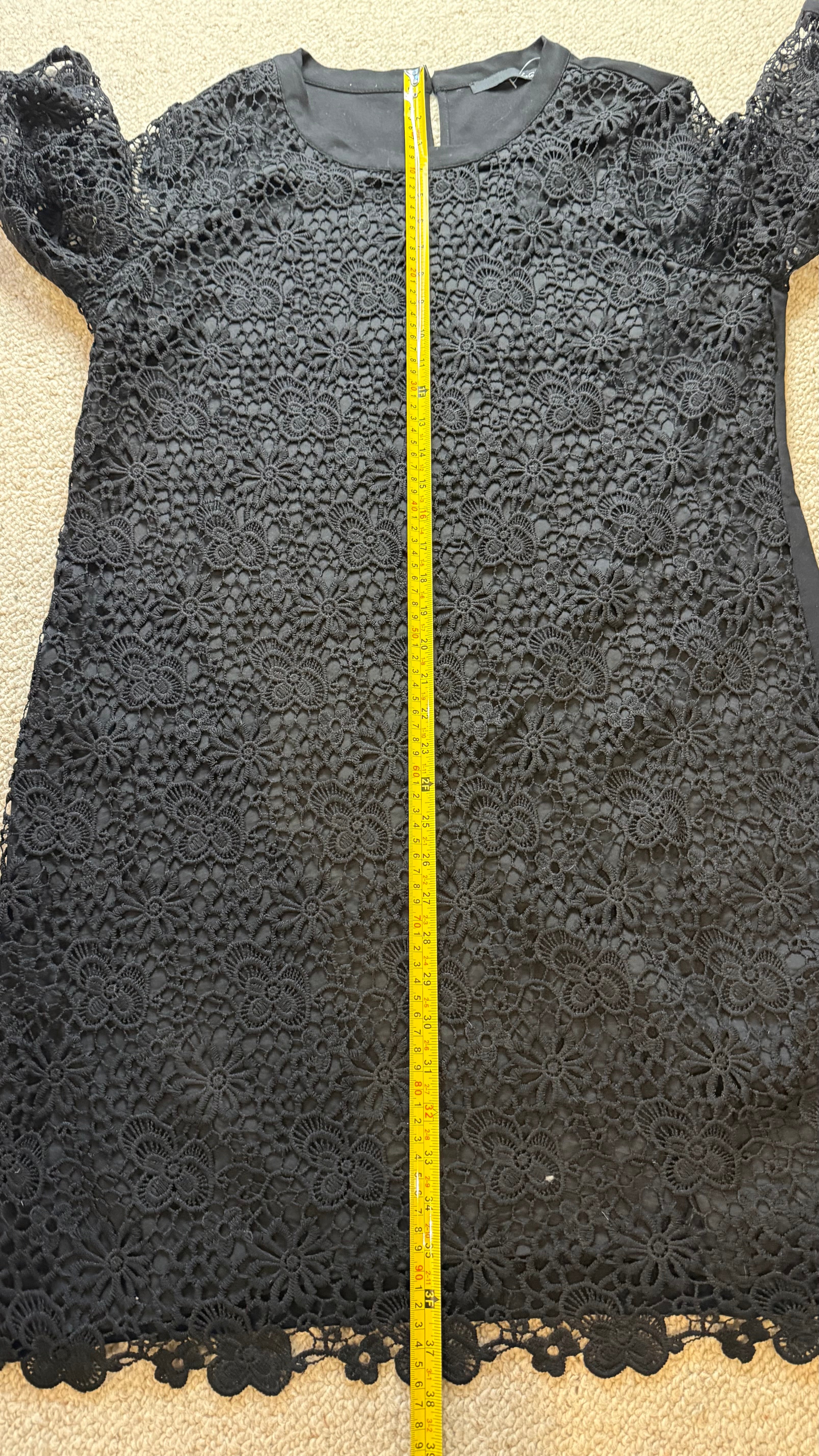 LeComte Black Crochet Lace Dress Size 44 – Like New