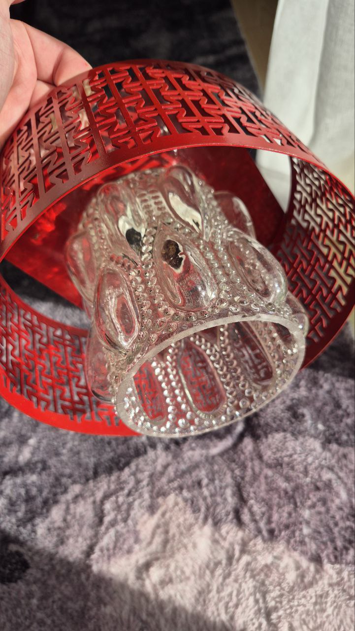 Vintage Space Age Pendelleuchte Graewe | Rot Gold | Glasdiffusor | Guter Zustand