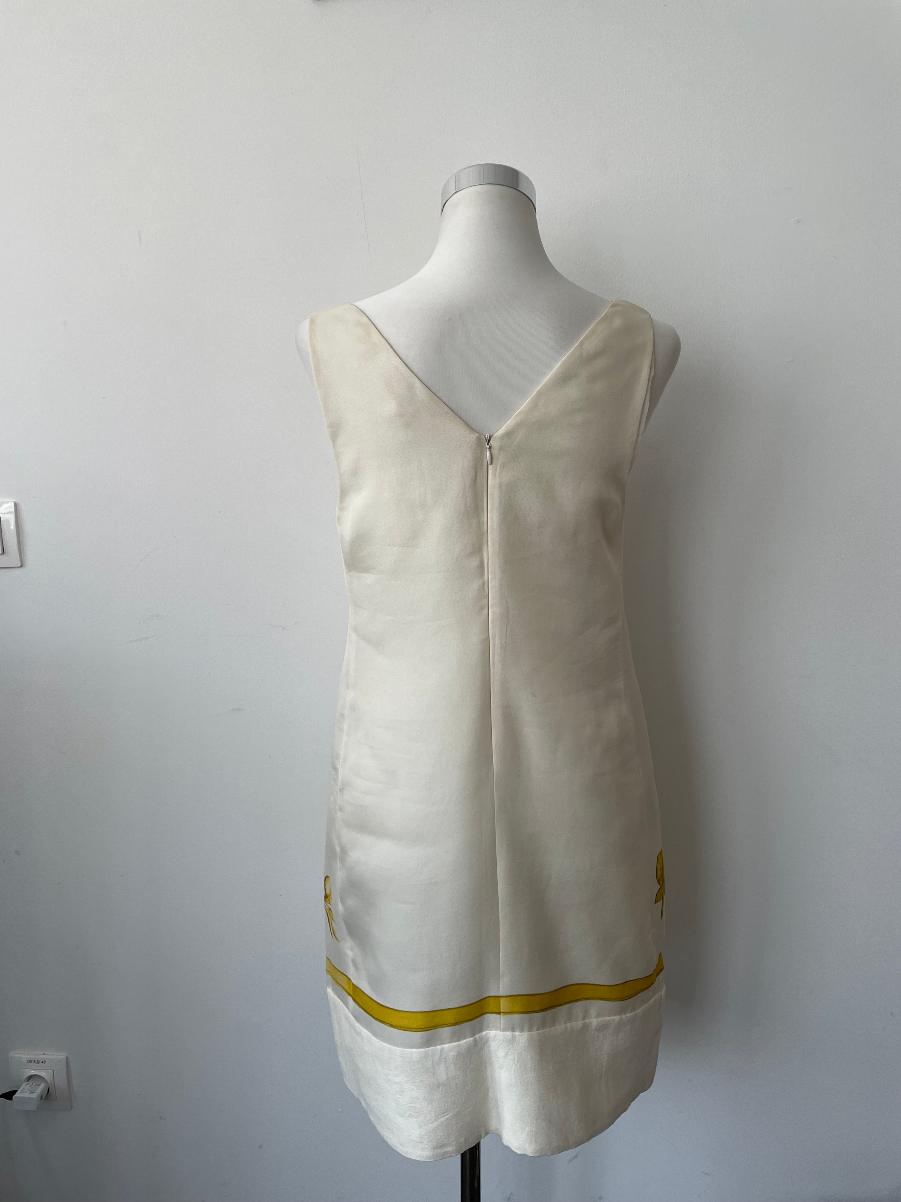 Giambattista Valli Shift Dress IT 44 Silk White Yellow Floral