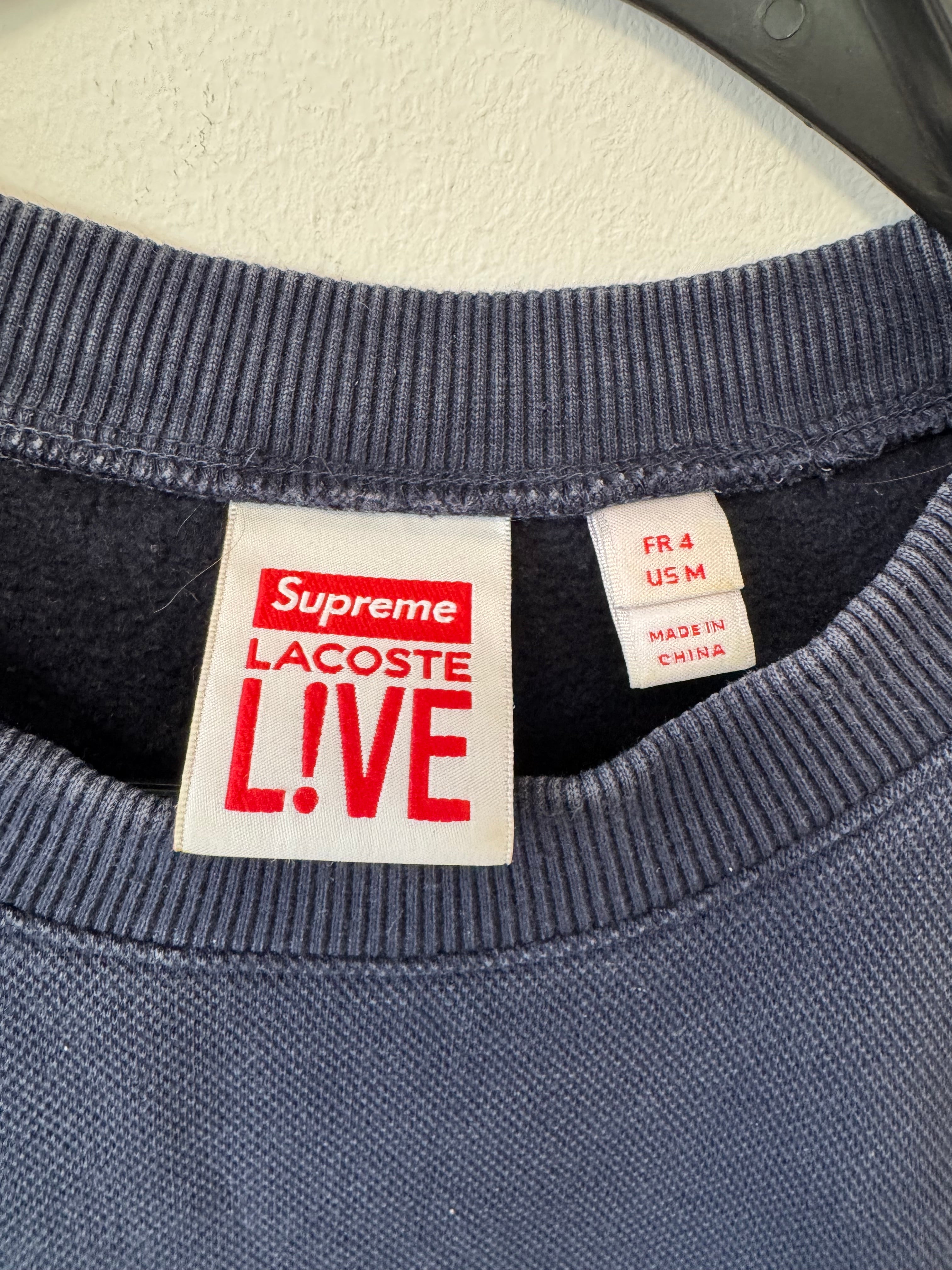 Supreme x Lacoste Logo Crewneck Navy Größe M – Kollaboration, Gebraucht