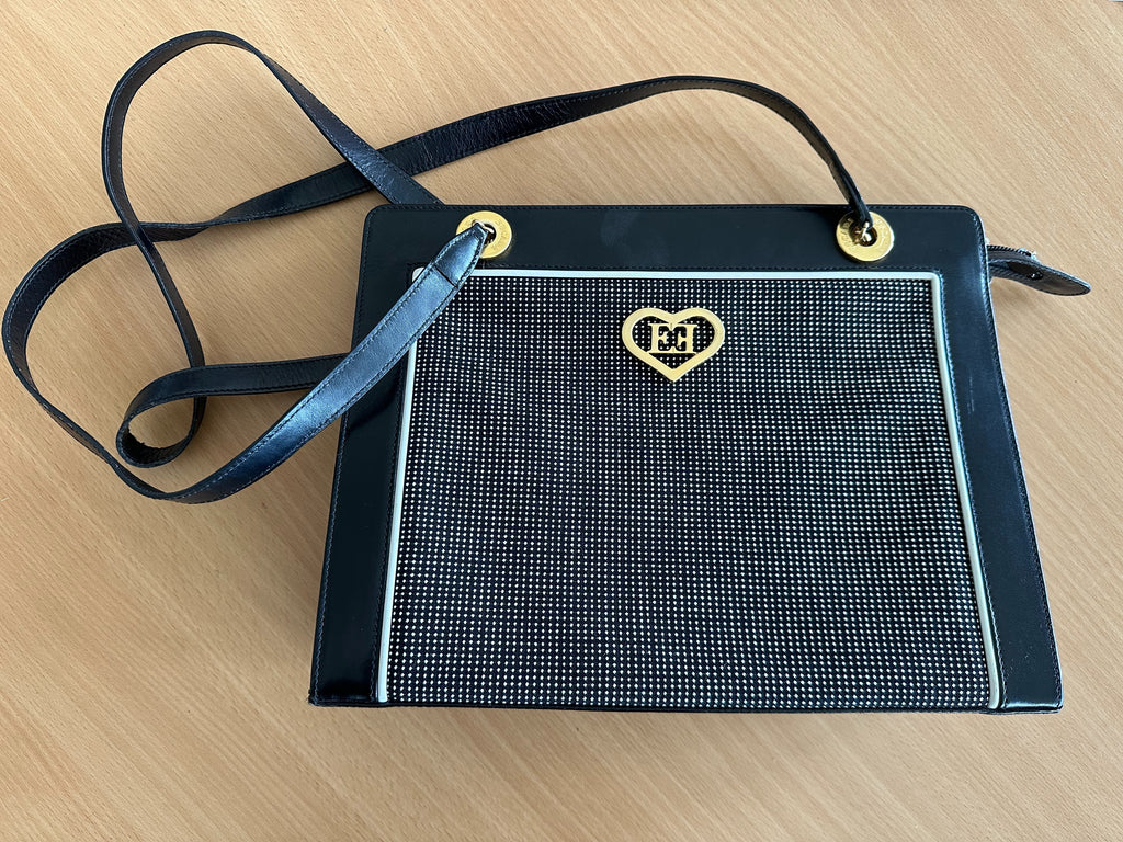 Vintage Escada Patent Heart Shoulder Bag, Medium, Black Leather, Very Good