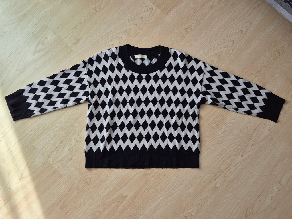 Vicolo Argyle Pullover – Wolle/Kaschmir Mix – Schwarz/Beige – Gr. S – Gebraucht