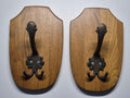 Paar Vintage Wandhaken Holz mit Messing, 16 cm, sehr guter Zustand