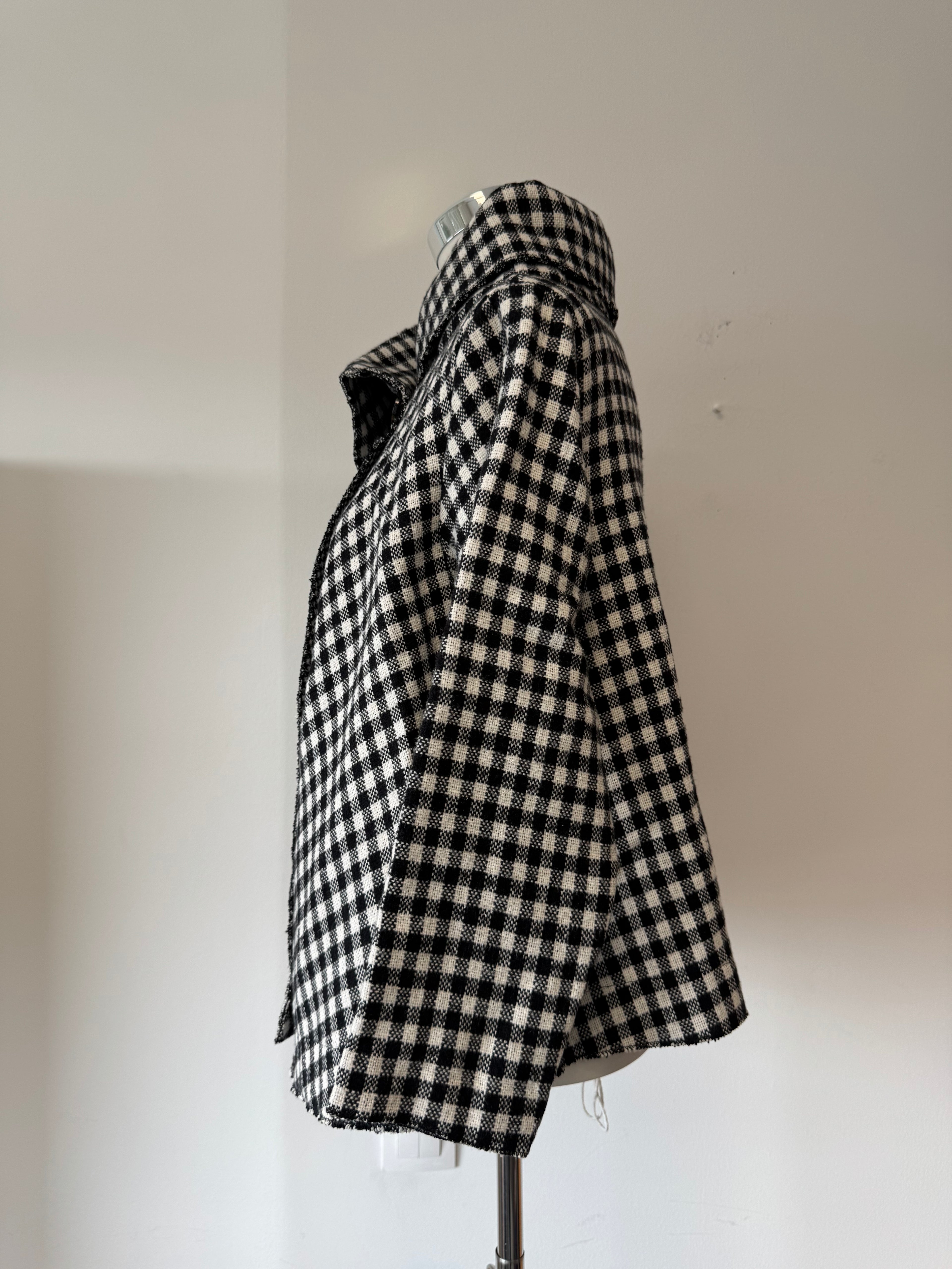Vintage Italienischer Wollmantel, Schwarz-Weiß Kariert, Größe M, Sehr Gut