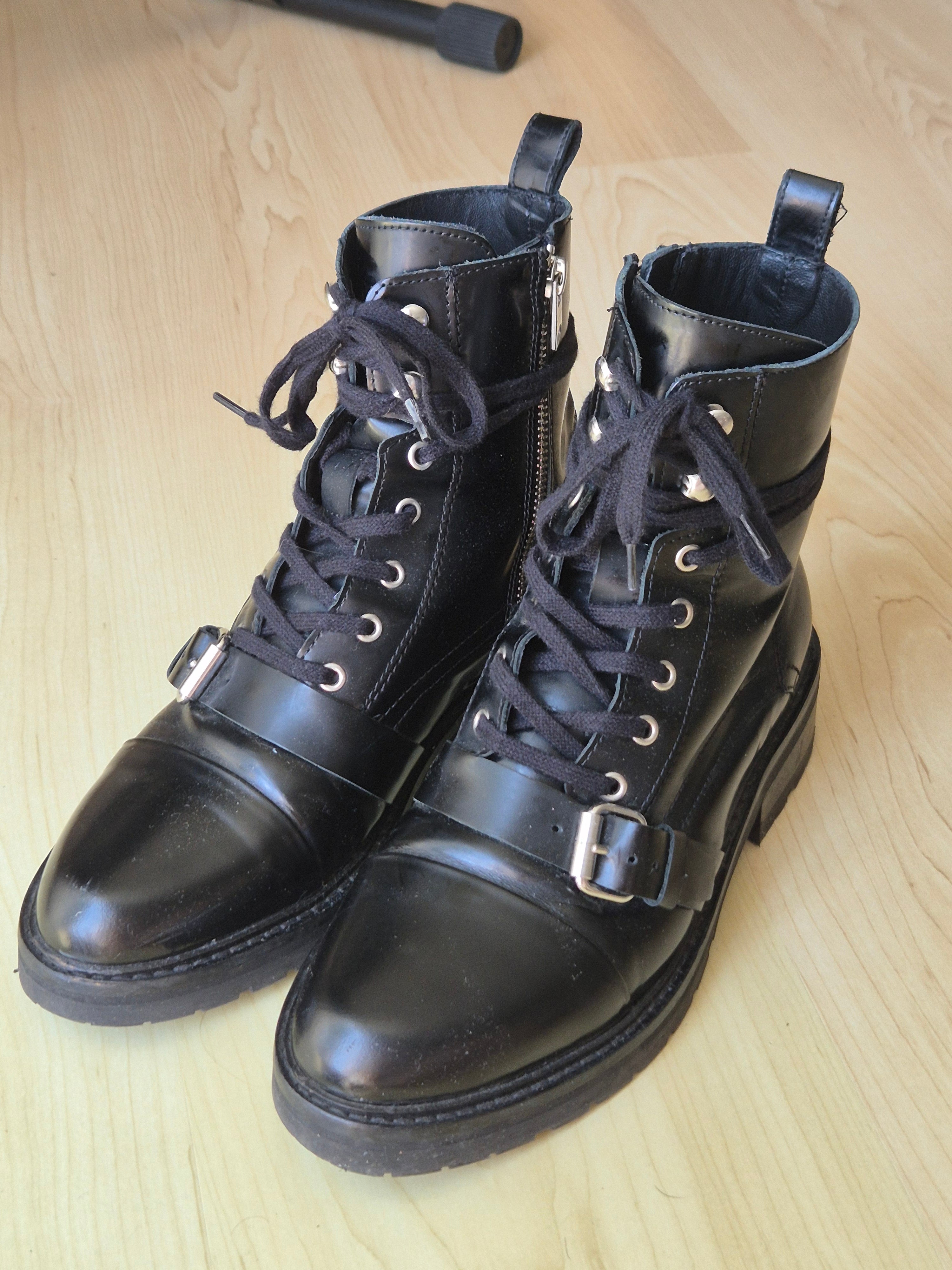AllSaints Donita Leder Combat Boots | EU 39 | Schwarz | Sehr guter Zustand