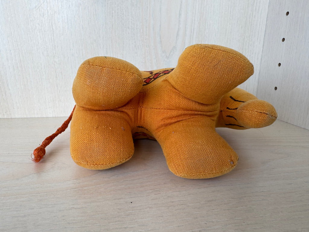 Handcrafted Fabric Elephant Plush Toy, Yellow with Red, 15cm, Good Condition