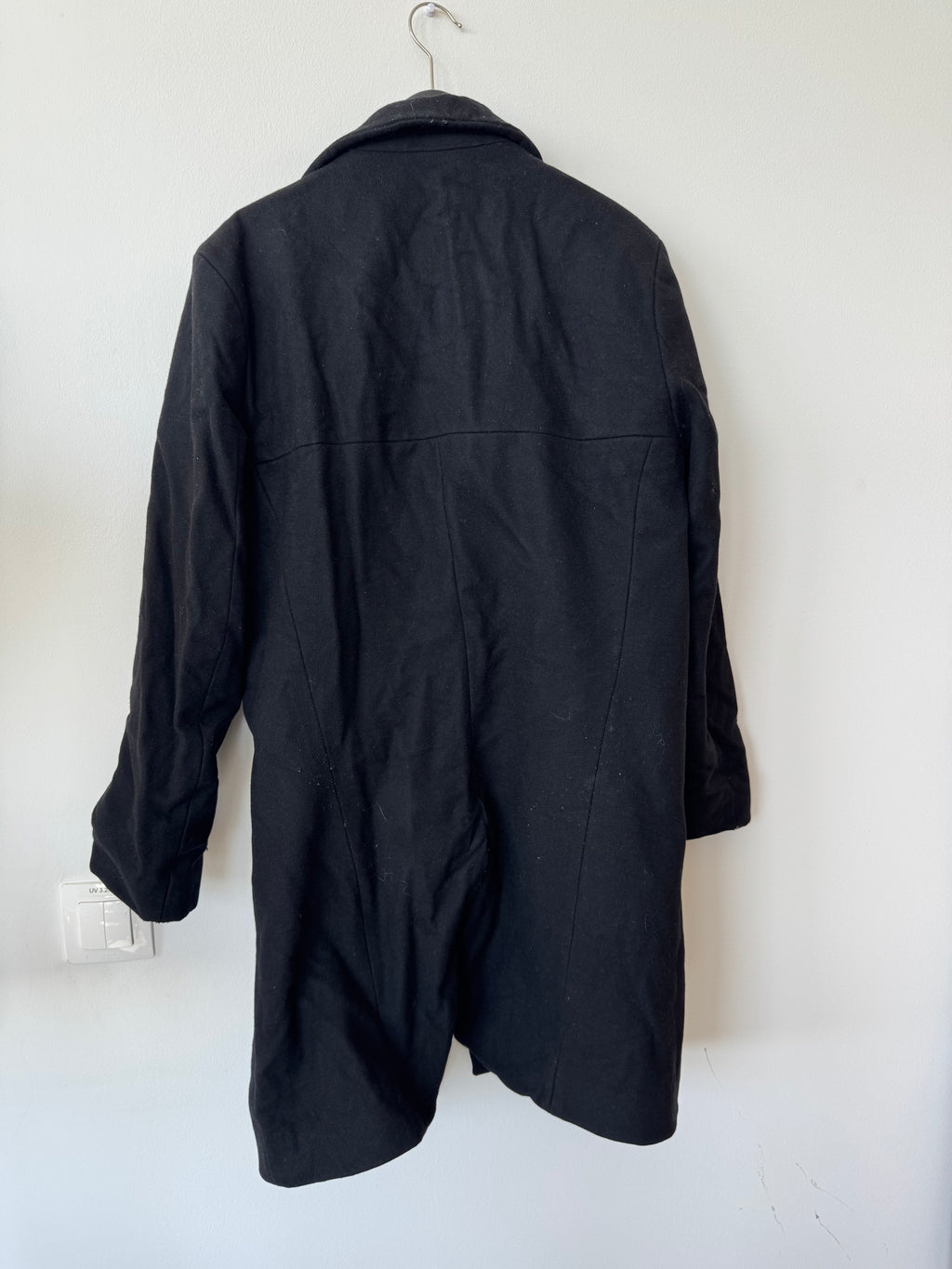 Tiger of Sweden Black Wool Overcoat XL, Classic Hidden-Placket, Well Used